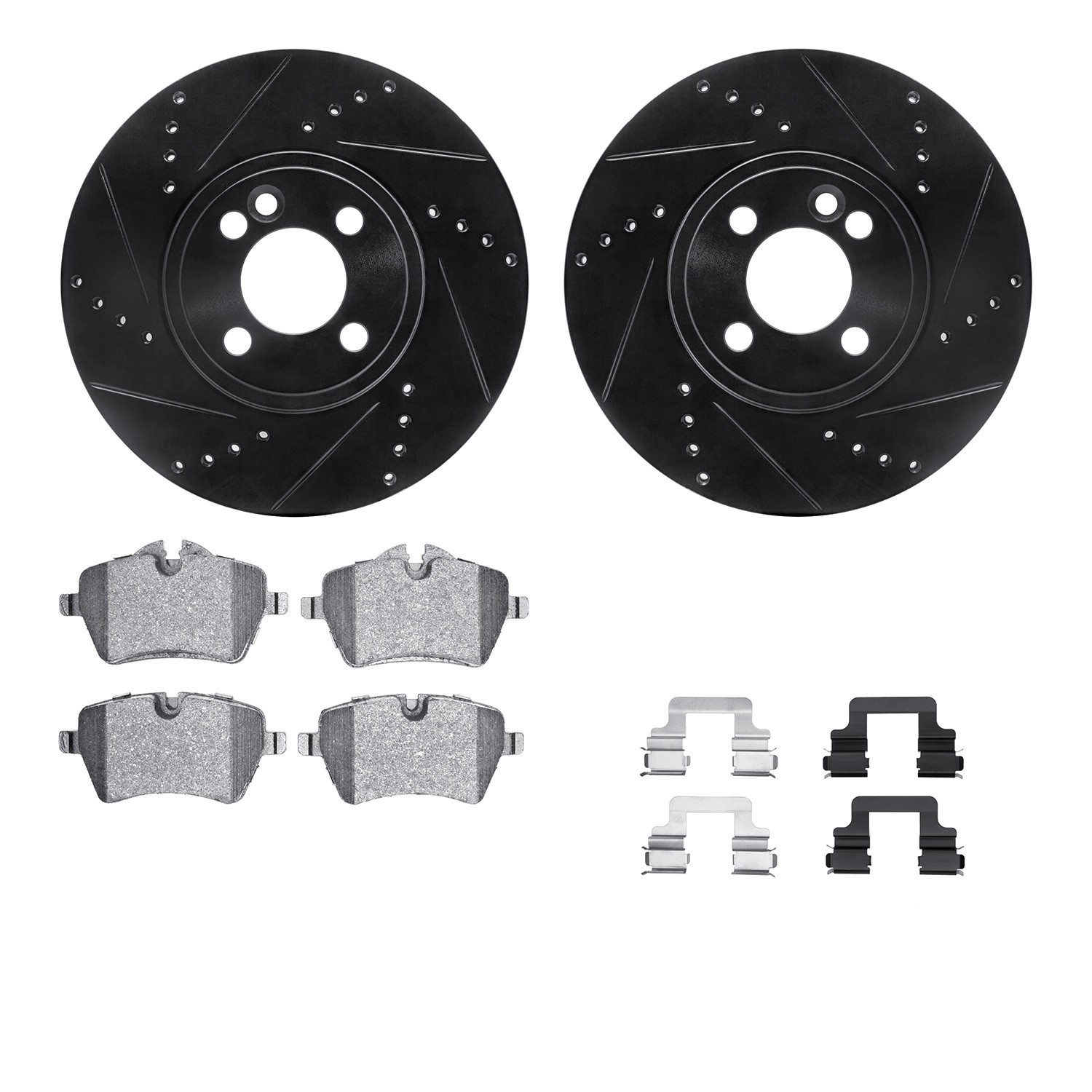 DYN 8612-32007 DFC Rotors-Drilled & Slotted-Black w/ EURO 5000 Ceramic Brake Pads Incl Hdw