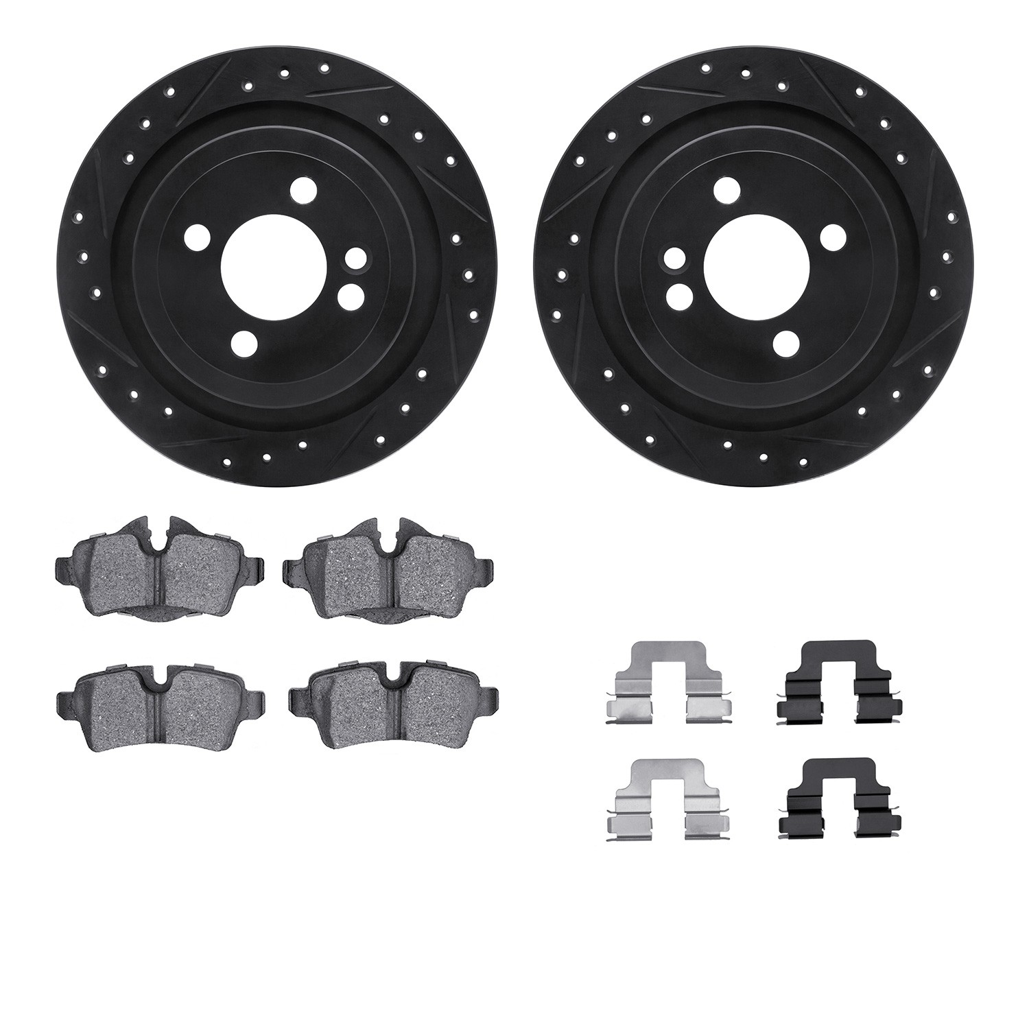 DYN 8612-32008 DFC Rotors-Drilled & Slotted-Black w/ EURO 5000 Ceramic Brake Pads Incl Hdw