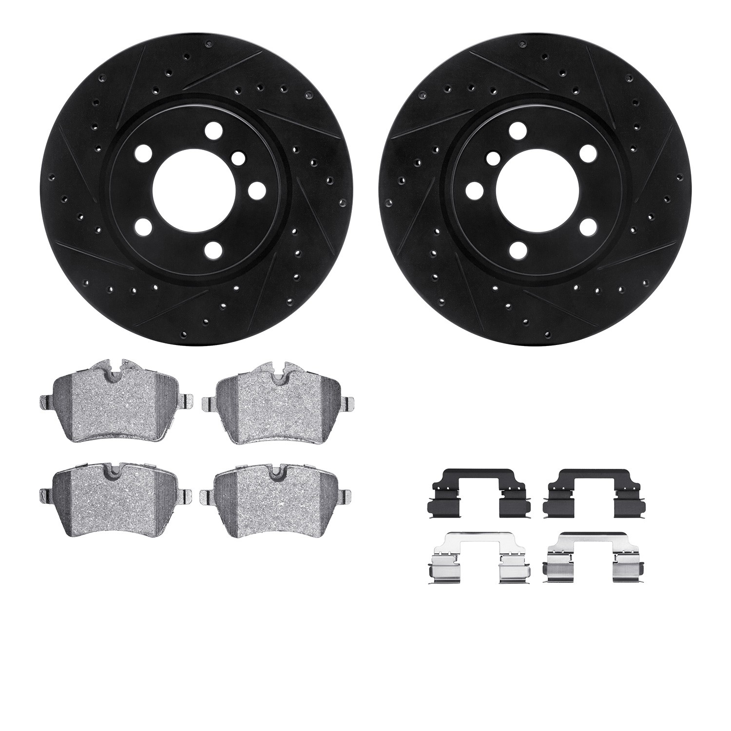 DYN 8612-32011 DFC Rotors-Drilled & Slotted-Black w/ EURO 5000 Ceramic Brake Pads Incl Hdw