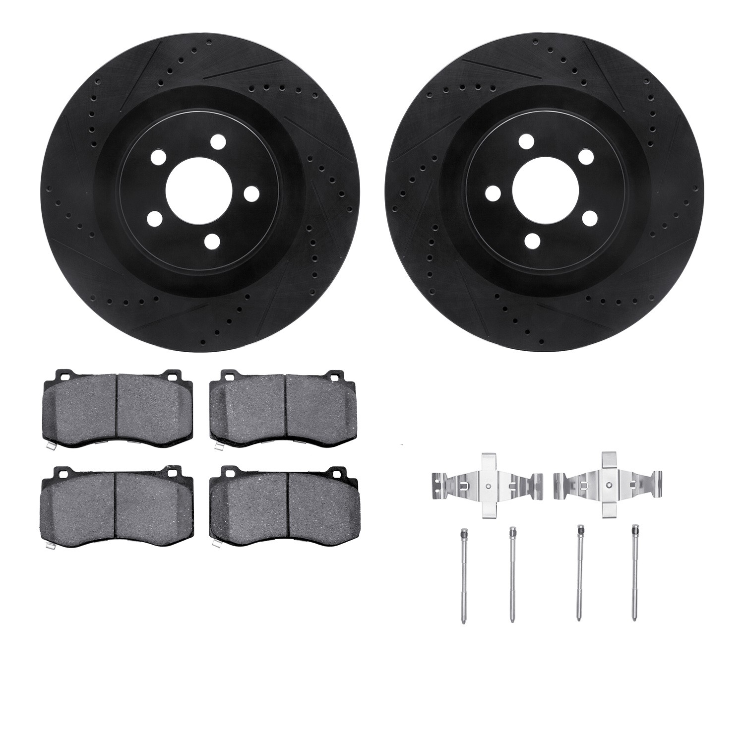 DYN 8612-39000 DFC Rotors-Drilled & Slotted-Black w/ EURO 5000 Ceramic Brake Pads Incl Hdw