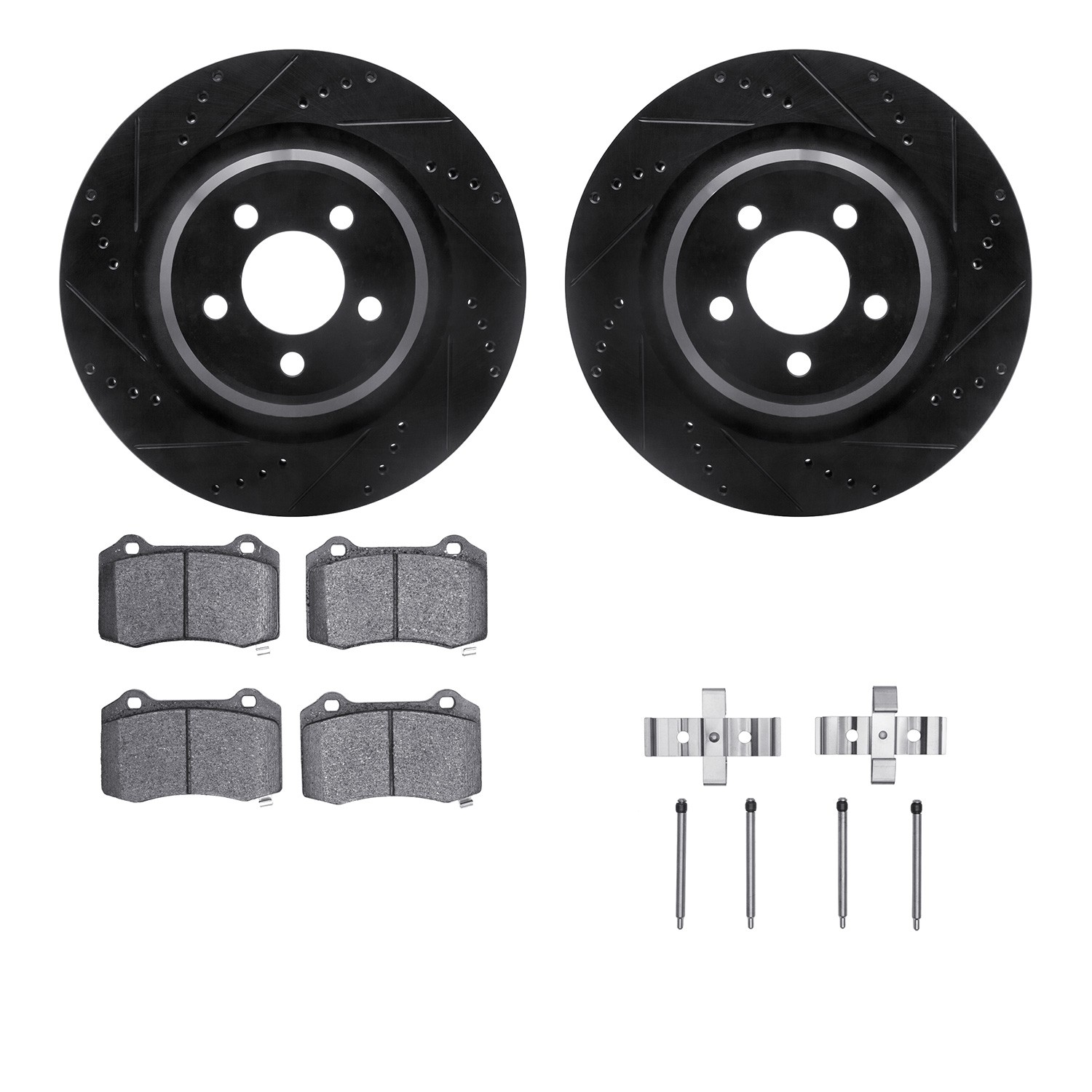 DYN 8612-39001 DFC Rotors-Drilled & Slotted-Black w/ EURO 5000 Ceramic Brake Pads Incl Hdw