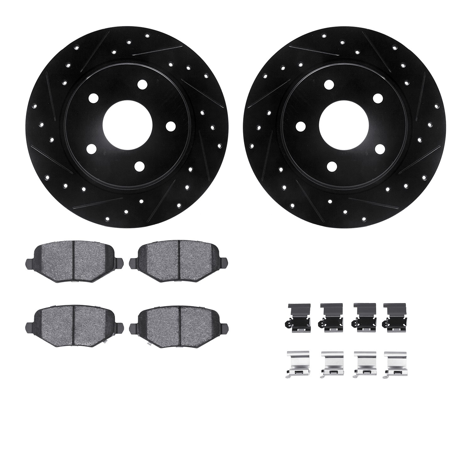 DYN 8612-40001 DFC Rotors-Drilled & Slotted-Black w/ EURO 5000 Ceramic Brake Pads Incl Hdw