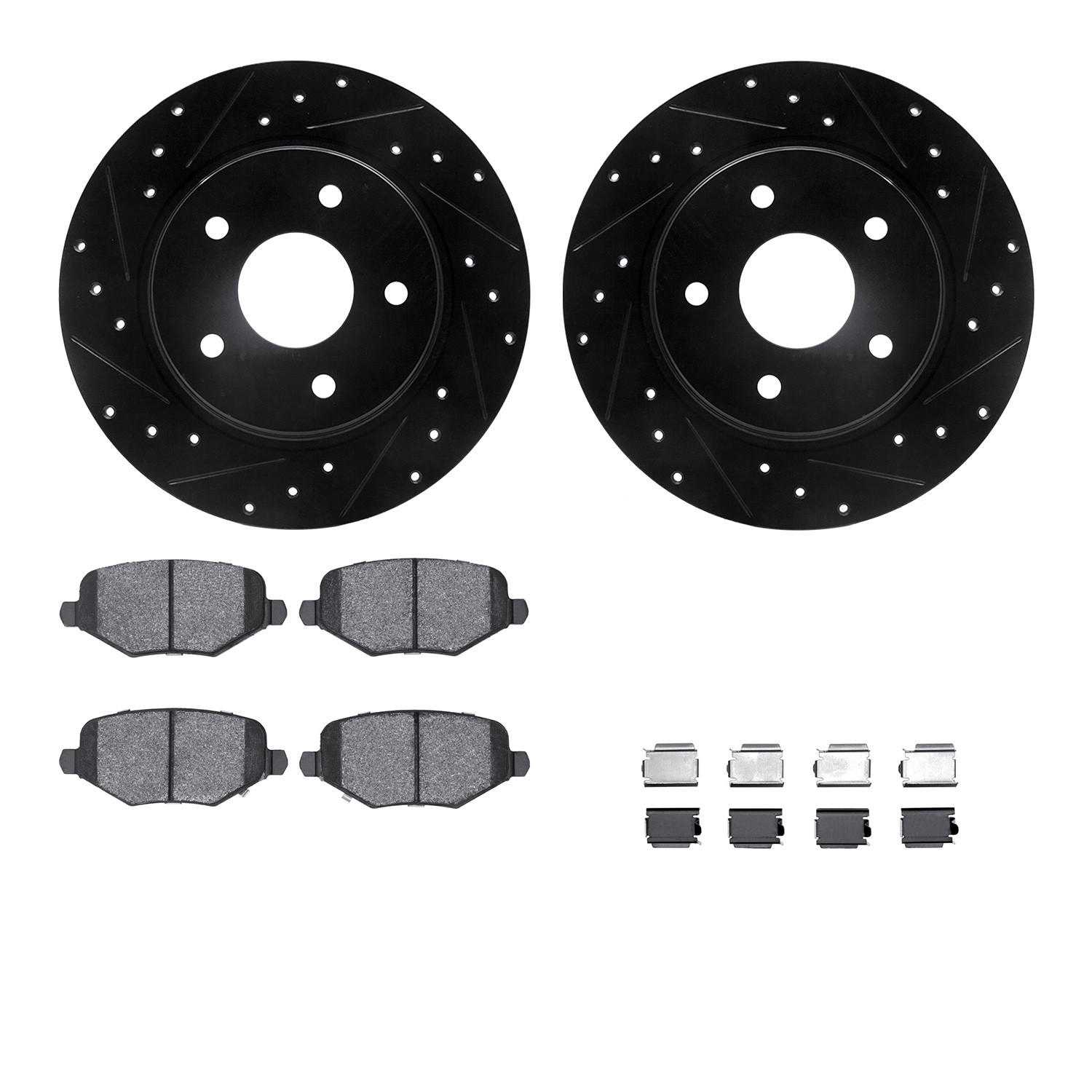 DYN 8612-40002 DFC Rotors-Drilled & Slotted-Black w/ EURO 5000 Ceramic Brake Pads Incl Hdw