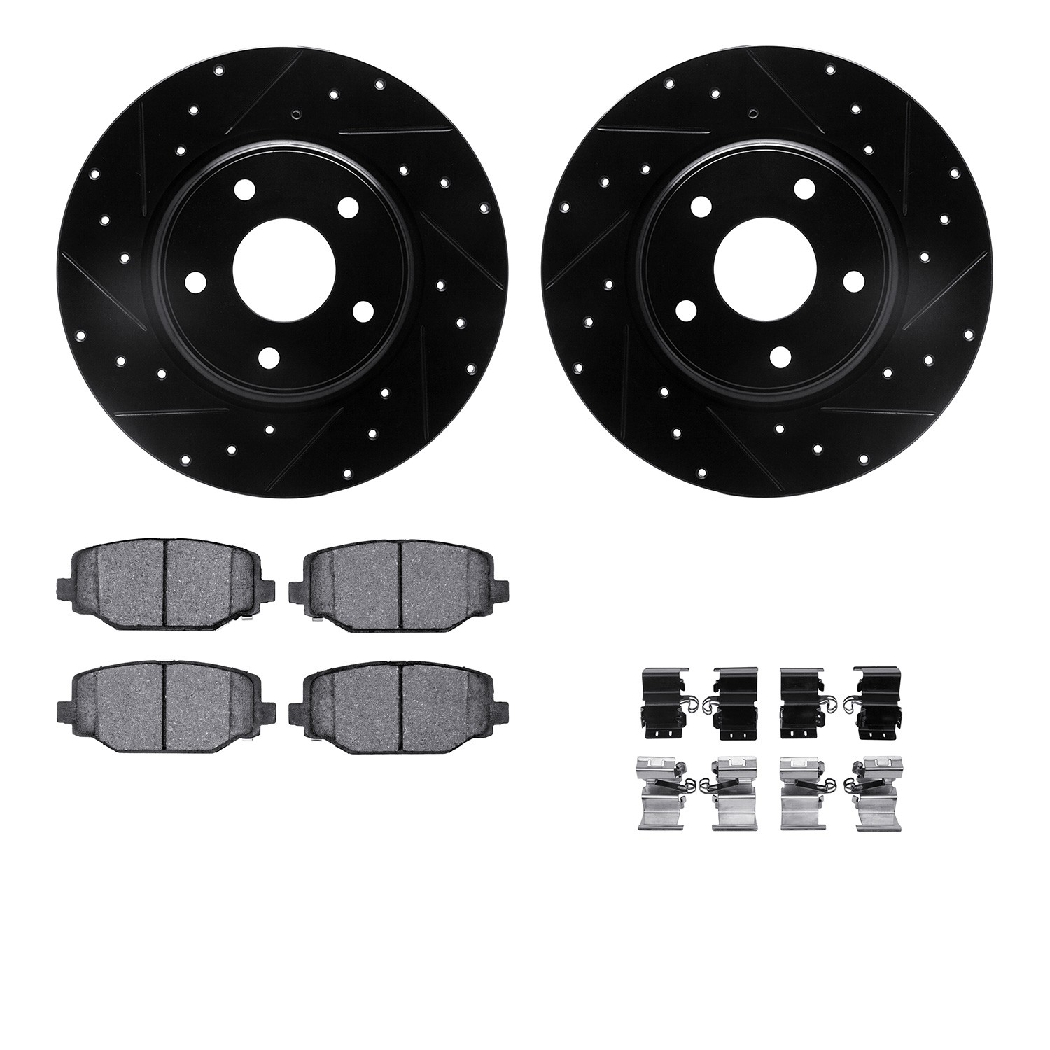 DYN 8612-40004 DFC Rotors-Drilled & Slotted-Black w/ EURO 5000 Ceramic Brake Pads Incl Hdw