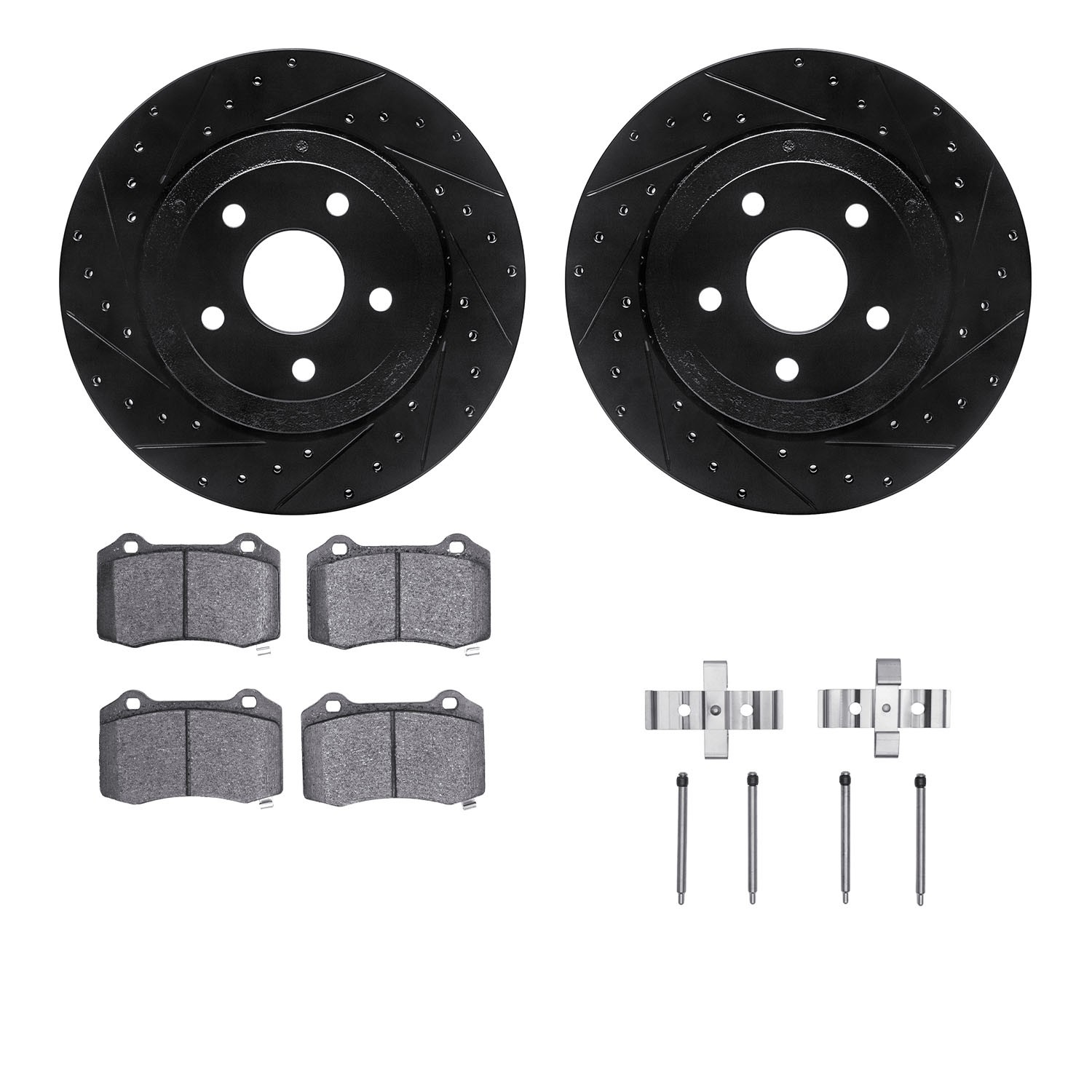 DYN 8612-42001 DFC Rotors-Drilled & Slotted-Black w/ EURO 5000 Ceramic Brake Pads Incl Hdw