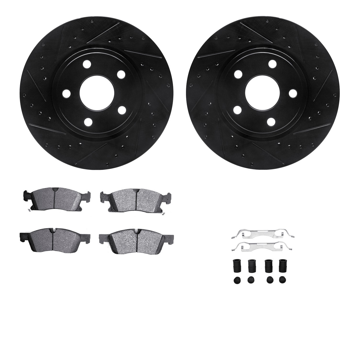 DYN 8612-42002 DFC Rotors-Drilled & Slotted-Black w/ EURO 5000 Ceramic Brake Pads Incl Hdw