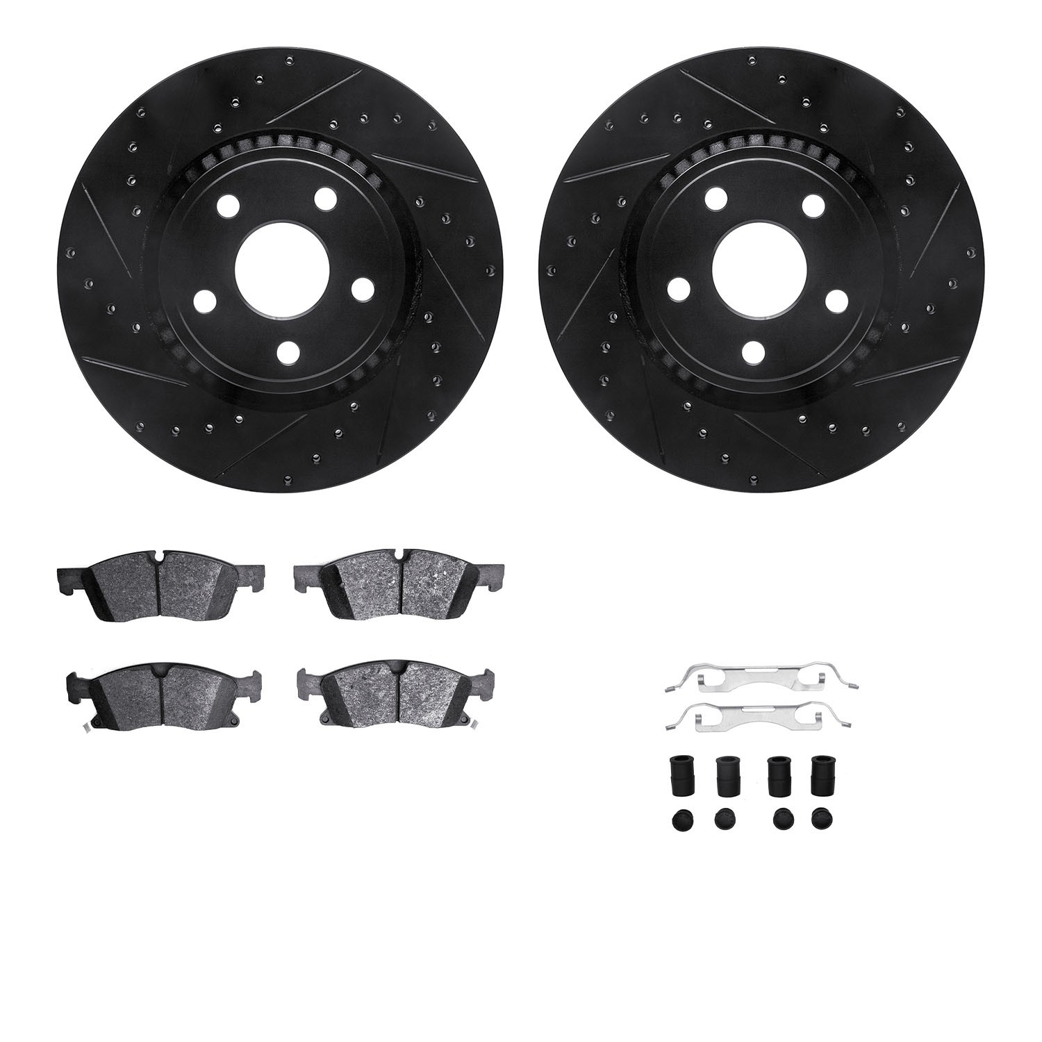DYN 8612-42003 DFC Rotors-Drilled & Slotted-Black w/ EURO 5000 Ceramic Brake Pads Incl Hdw