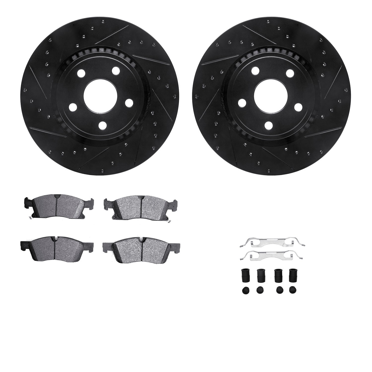 DYN 8612-42004 DFC Rotors-Drilled & Slotted-Black w/ EURO 5000 Ceramic Brake Pads Incl Hdw