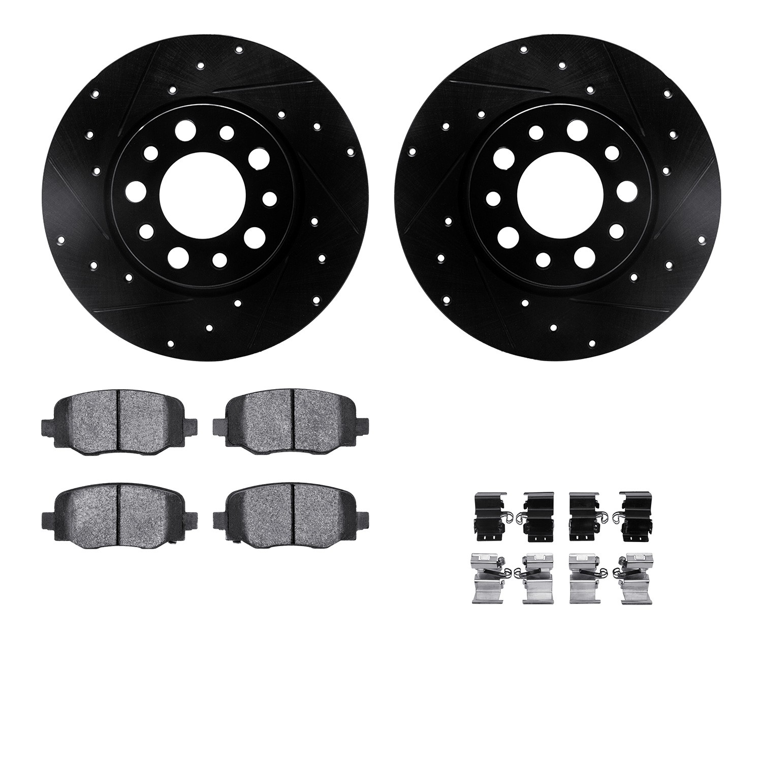 DYN 8612-42010 DFC Rotors-Drilled & Slotted-Black w/ EURO 5000 Ceramic Brake Pads Incl Hdw