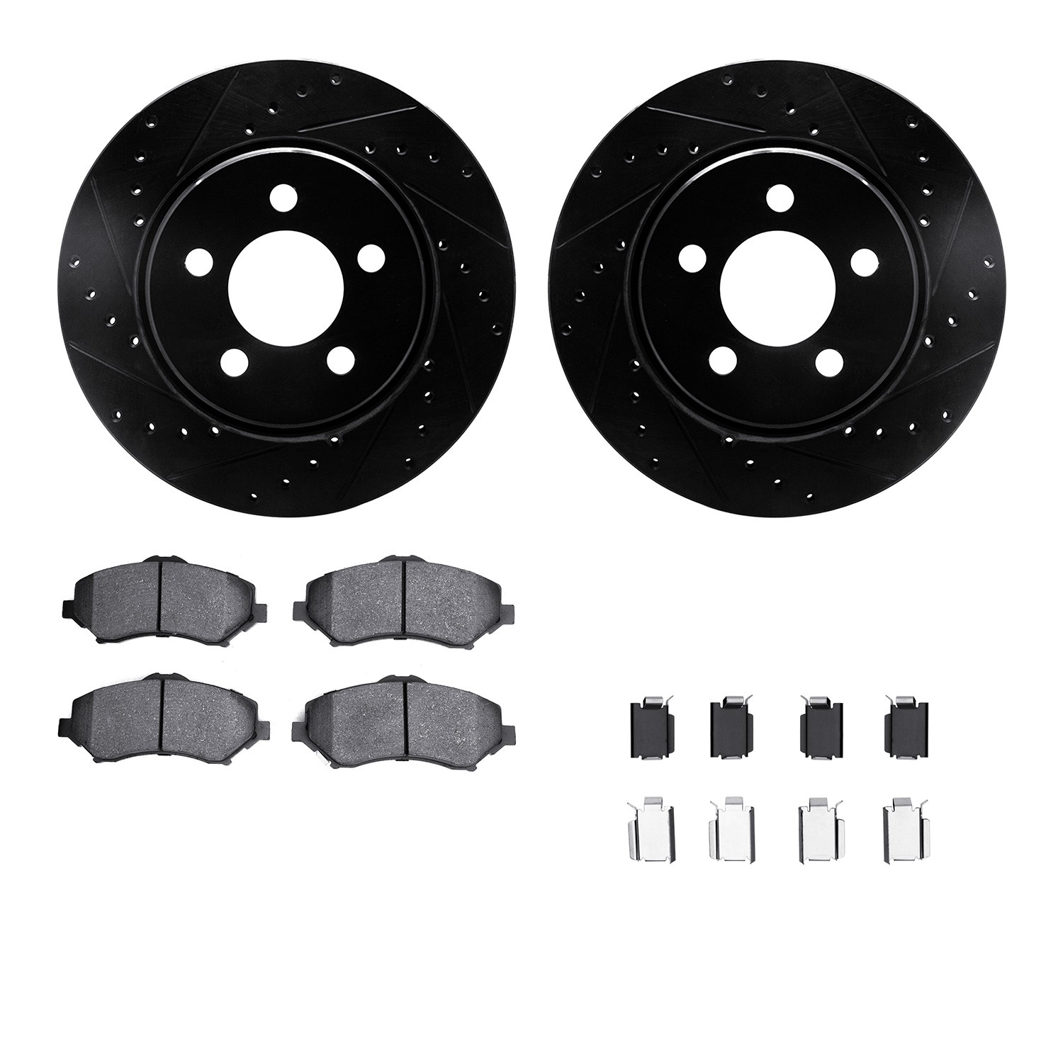DYN 8612-42011 DFC Rotors-Drilled & Slotted-Black w/ EURO 5000 Ceramic Brake Pads Incl Hdw