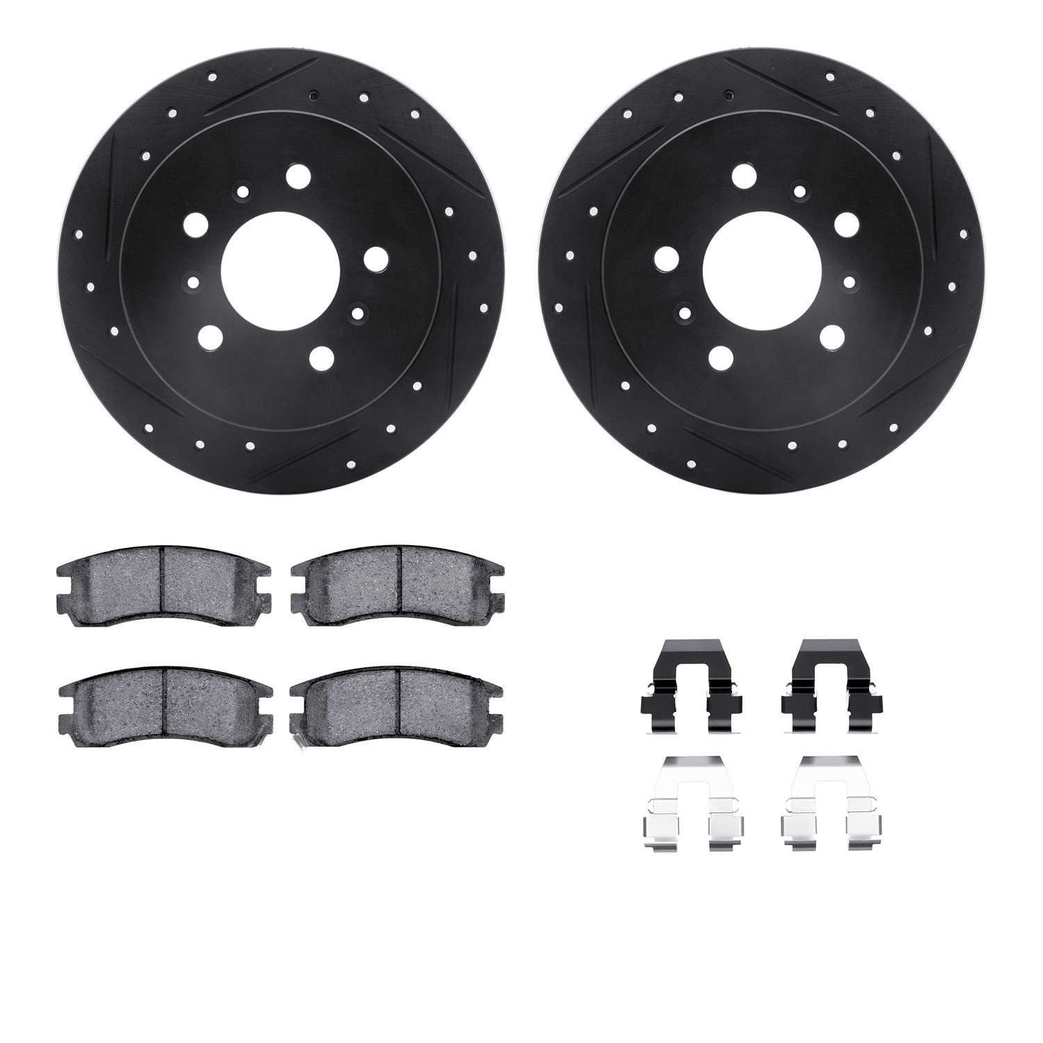 DYN 8612-45000 DFC Rotors-Drilled & Slotted-Black w/ EURO 5000 Ceramic Brake Pads Incl Hdw