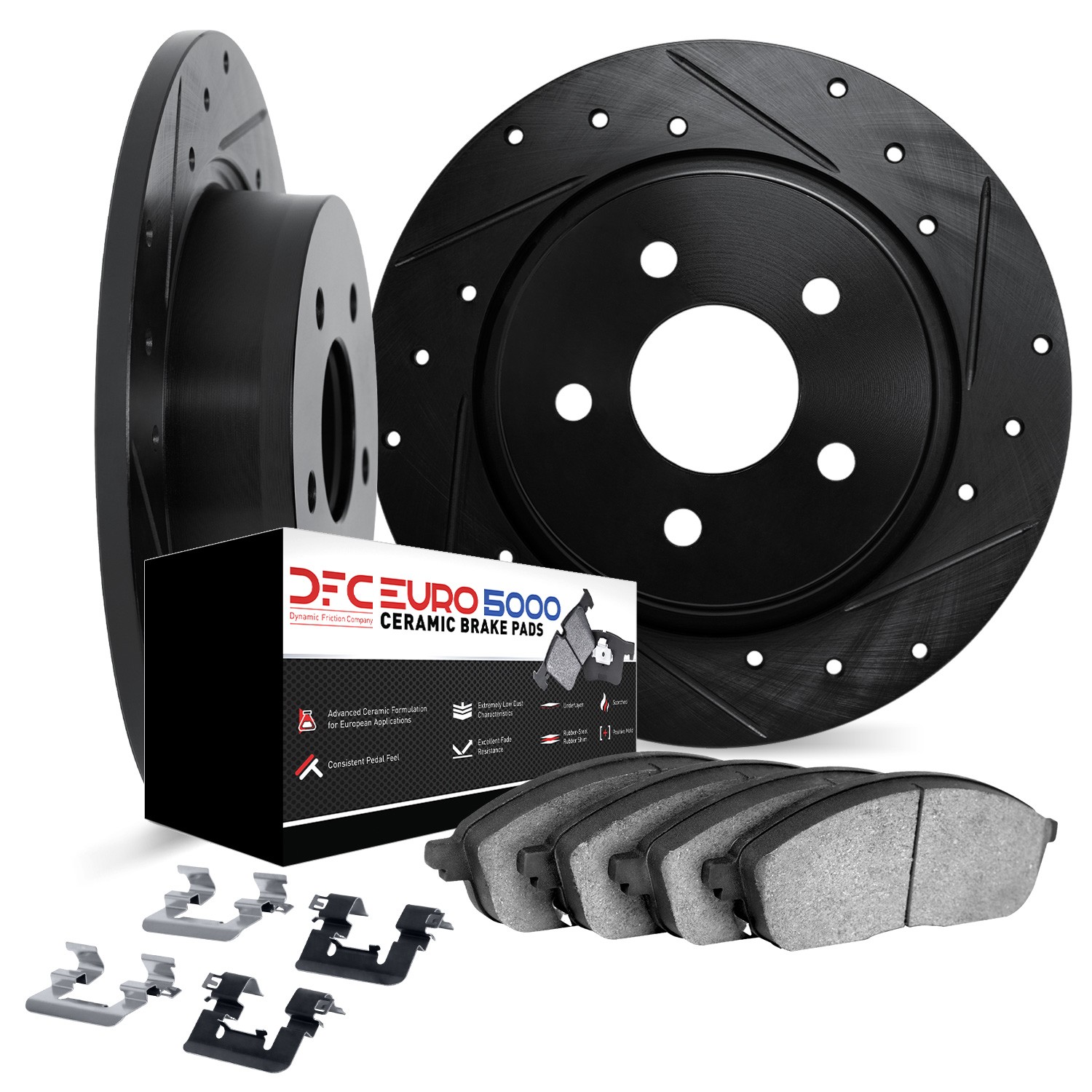 DYN 8612-45000 DFC Rotors-Drilled & Slotted-Black w/ EURO 5000 Ceramic Brake Pads Incl Hdw - Image 2