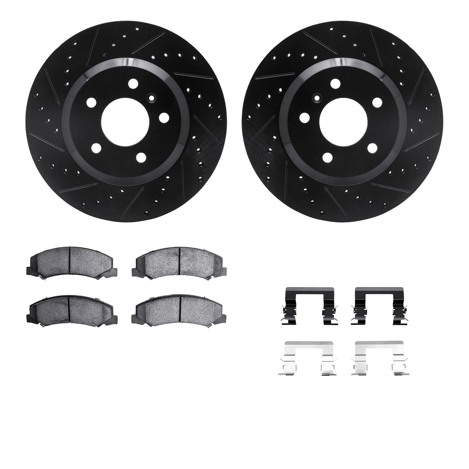 DYN 8612-45001 DFC Rotors-Drilled & Slotted-Black w/ EURO 5000 Ceramic Brake Pads Incl Hdw