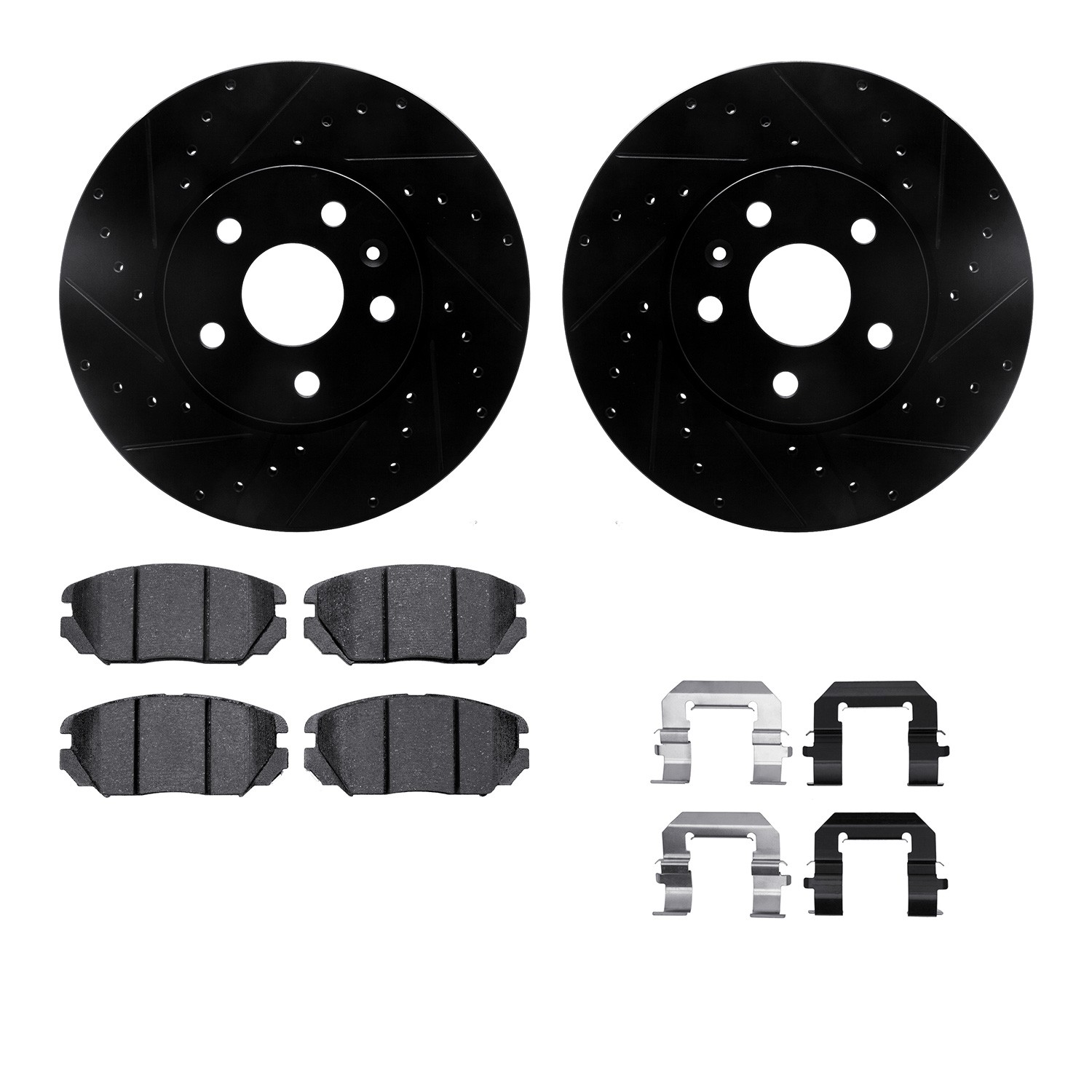 DYN 8612-45004 DFC Rotors-Drilled & Slotted-Black w/ EURO 5000 Ceramic Brake Pads Incl Hdw
