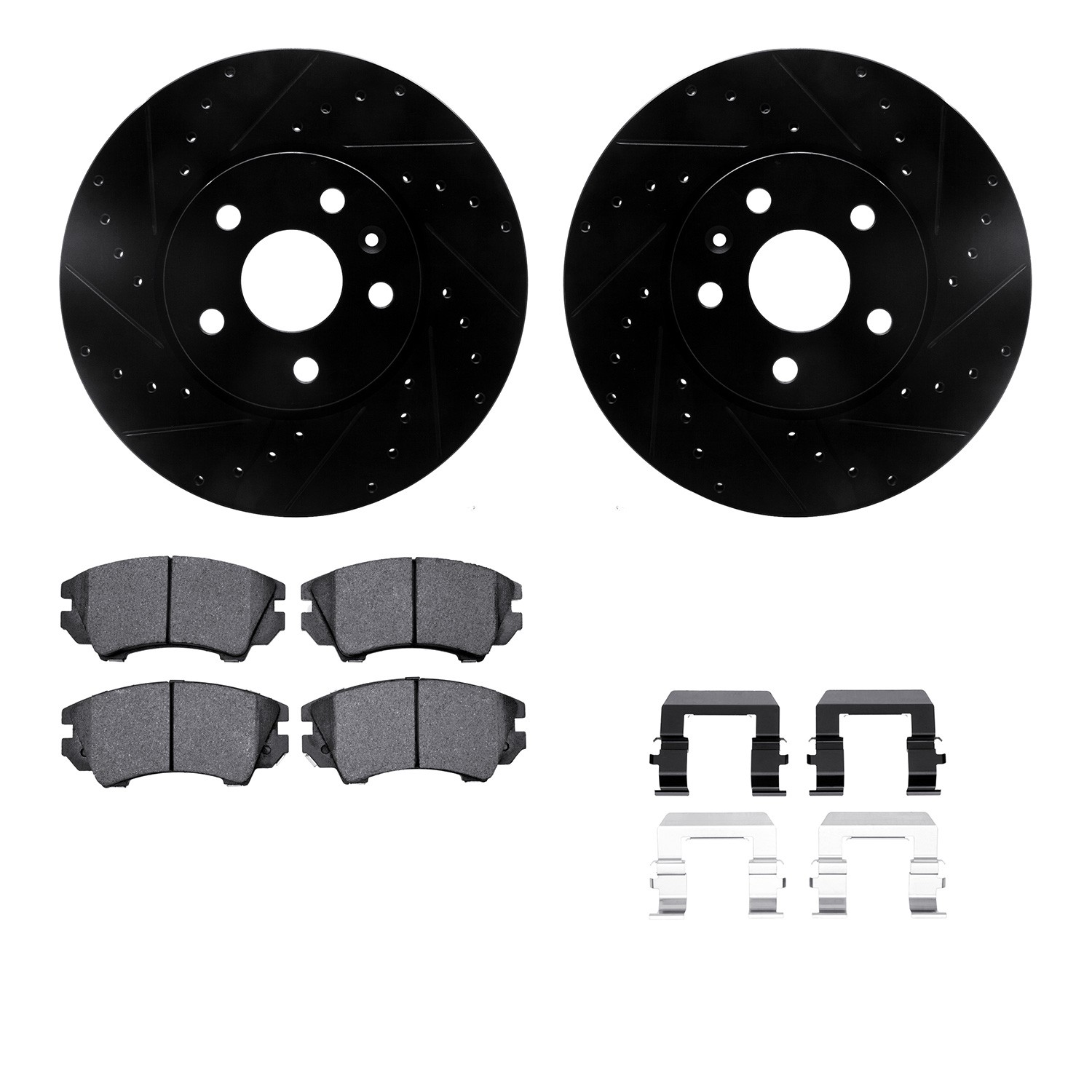 DYN 8612-45005 DFC Rotors-Drilled & Slotted-Black w/ EURO 5000 Ceramic Brake Pads Incl Hdw