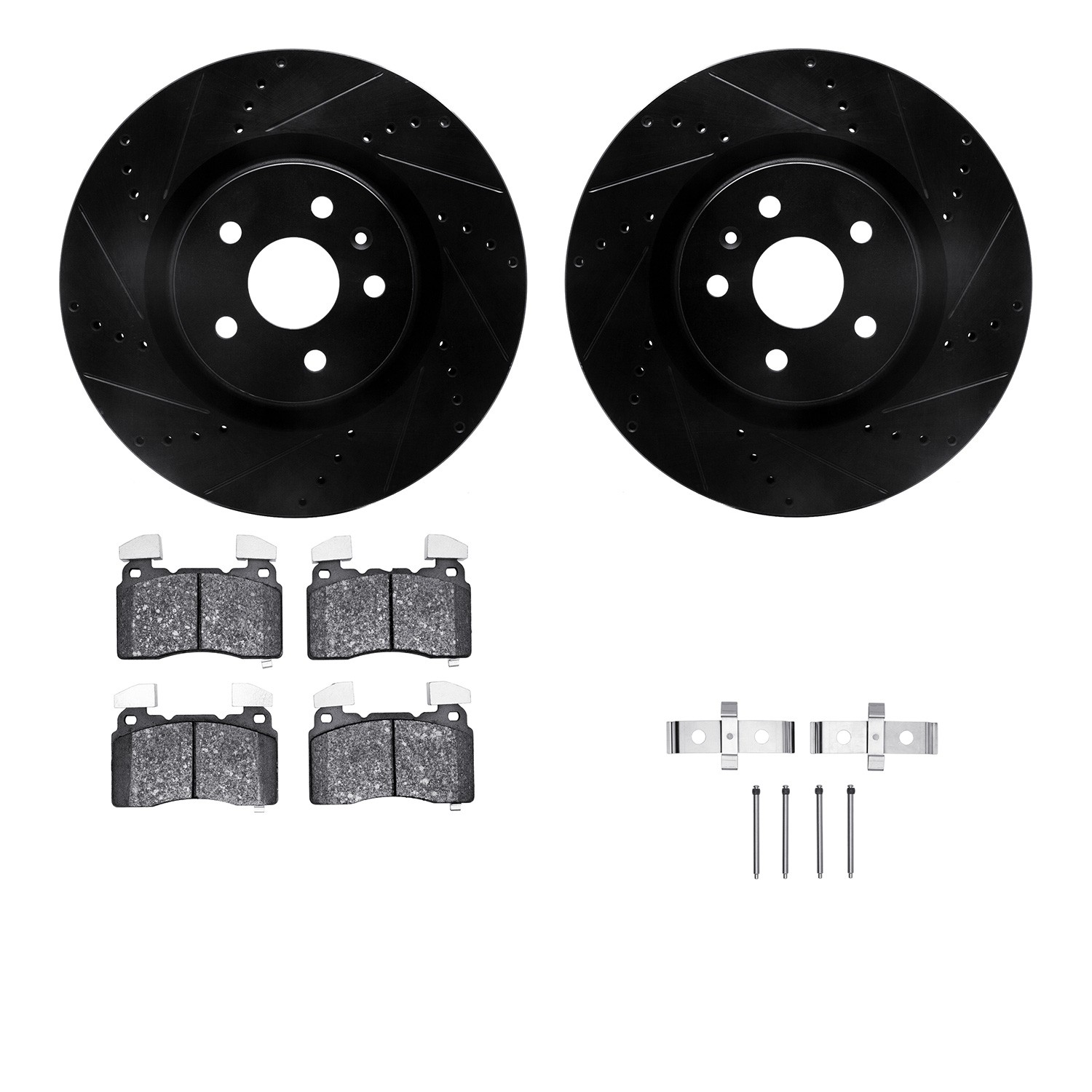DYN 8612-45008 DFC Rotors-Drilled & Slotted-Black w/ EURO 5000 Ceramic Brake Pads Incl Hdw