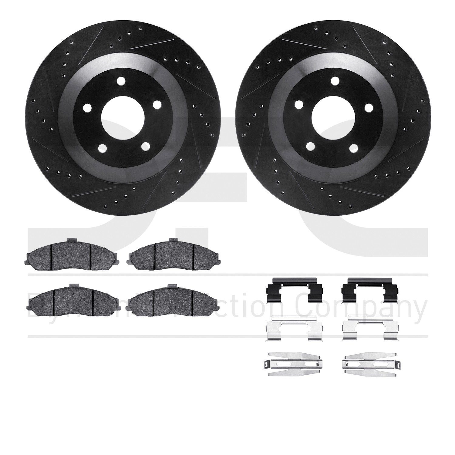 DYN 8612-46002 DFC Rotors-Drilled & Slotted-Black w/ EURO 5000 Ceramic Brake Pads Incl Hdw