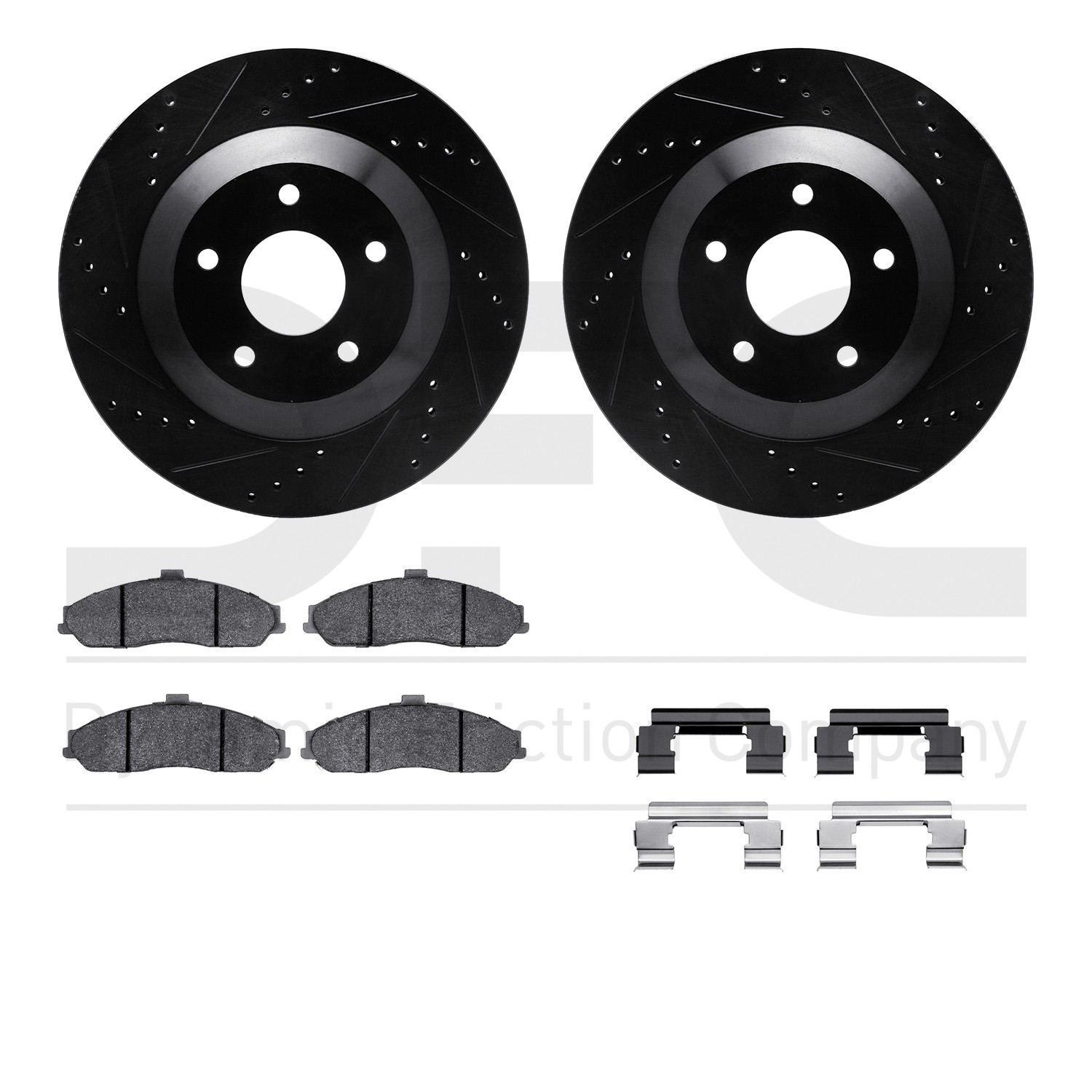 DYN 8612-46003 DFC Rotors-Drilled & Slotted-Black w/ EURO 5000 Ceramic Brake Pads Incl Hdw