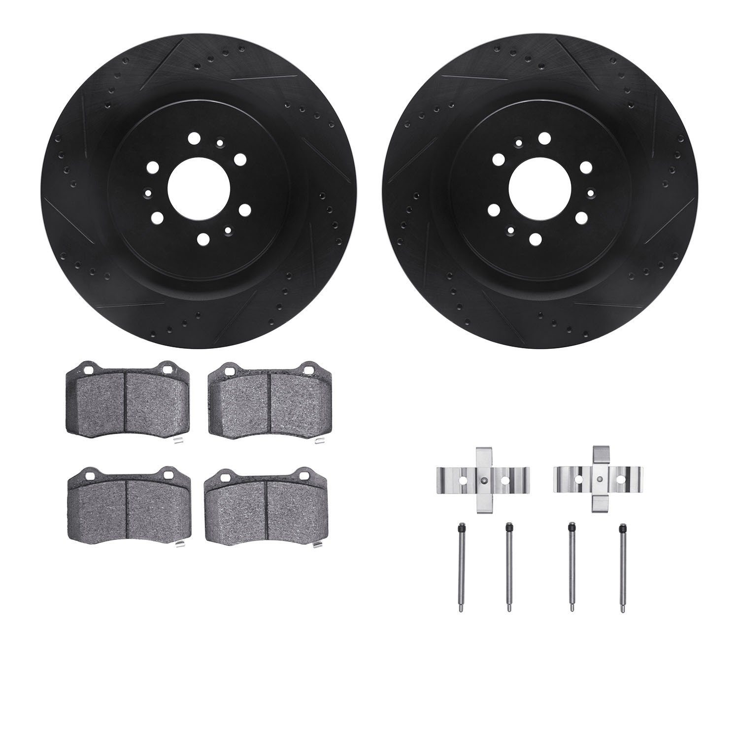 DYN 8612-46005 DFC Rotors-Drilled & Slotted-Black w/ EURO 5000 Ceramic Brake Pads Incl Hdw