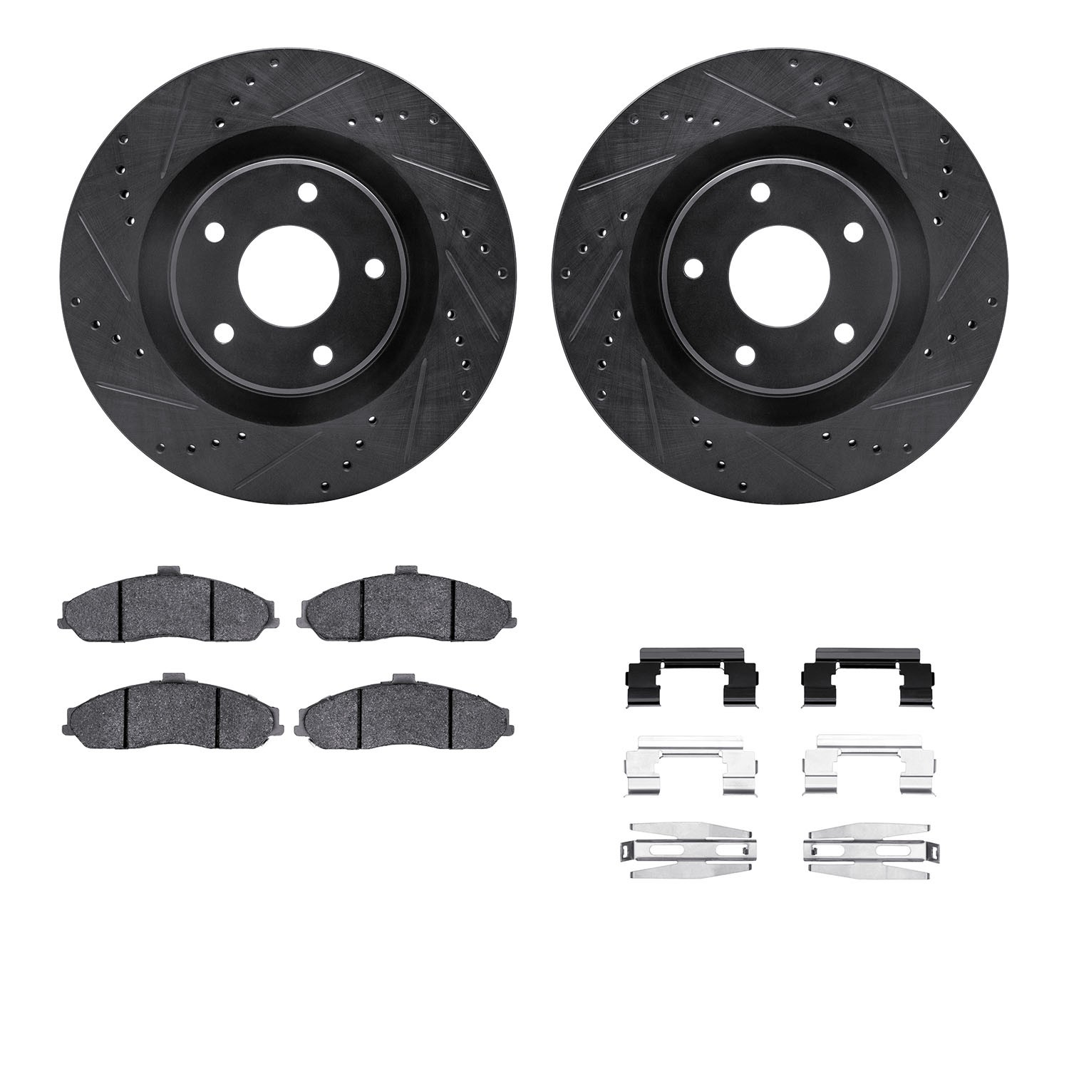 DYN 8612-46007 DFC Rotors-Drilled & Slotted-Black w/ EURO 5000 Ceramic Brake Pads Incl Hdw