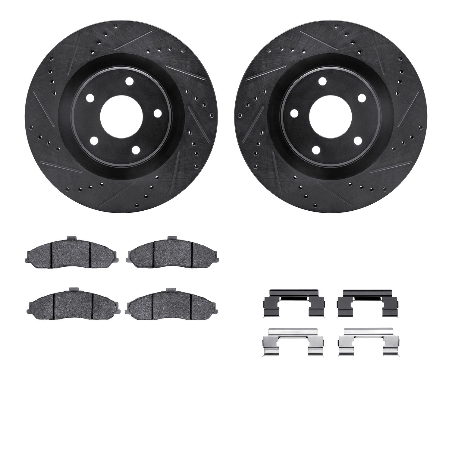 DYN 8612-46008 DFC Rotors-Drilled & Slotted-Black w/ EURO 5000 Ceramic Brake Pads Incl Hdw