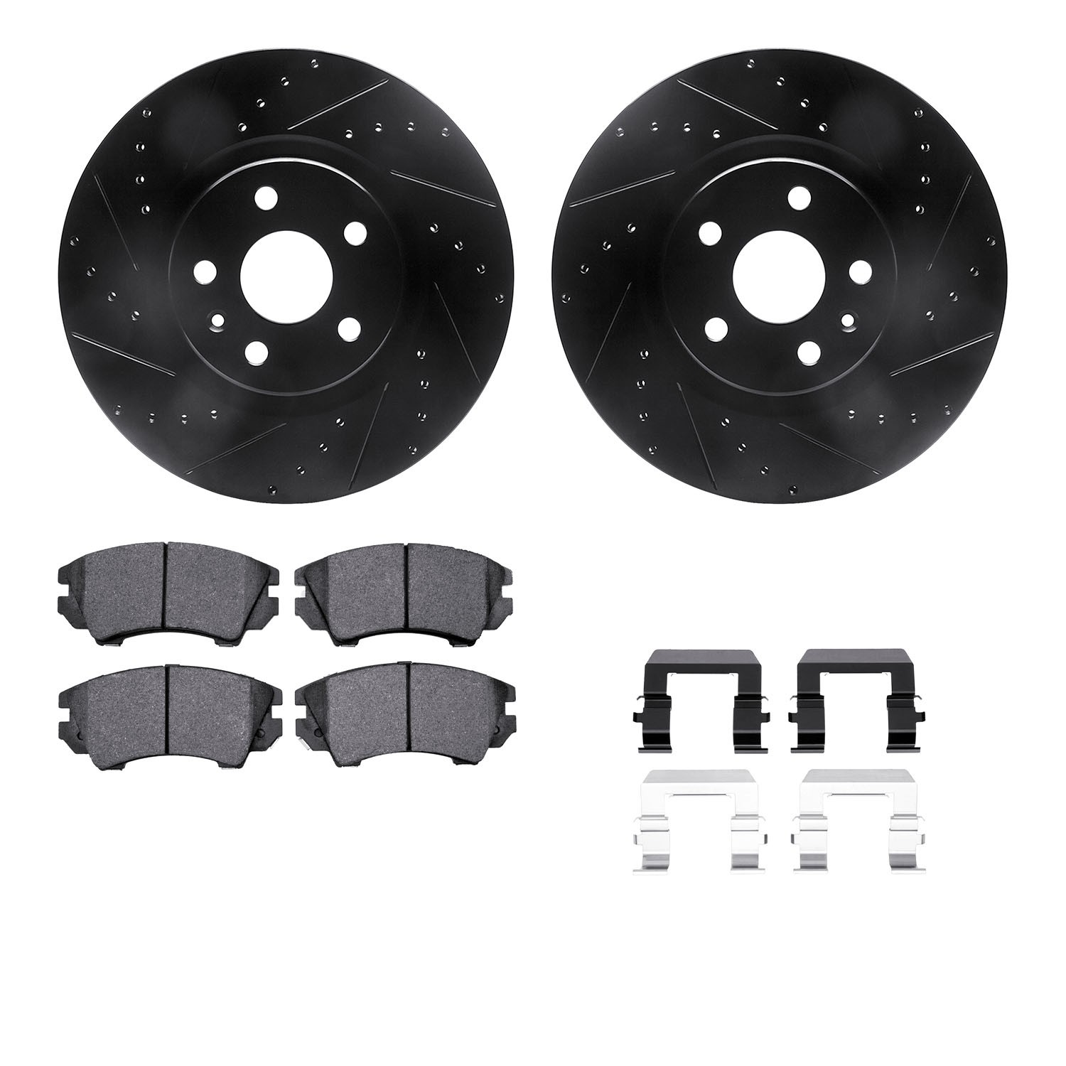 DYN 8612-46013 DFC Rotors-Drilled & Slotted-Black w/ EURO 5000 Ceramic Brake Pads Incl Hdw
