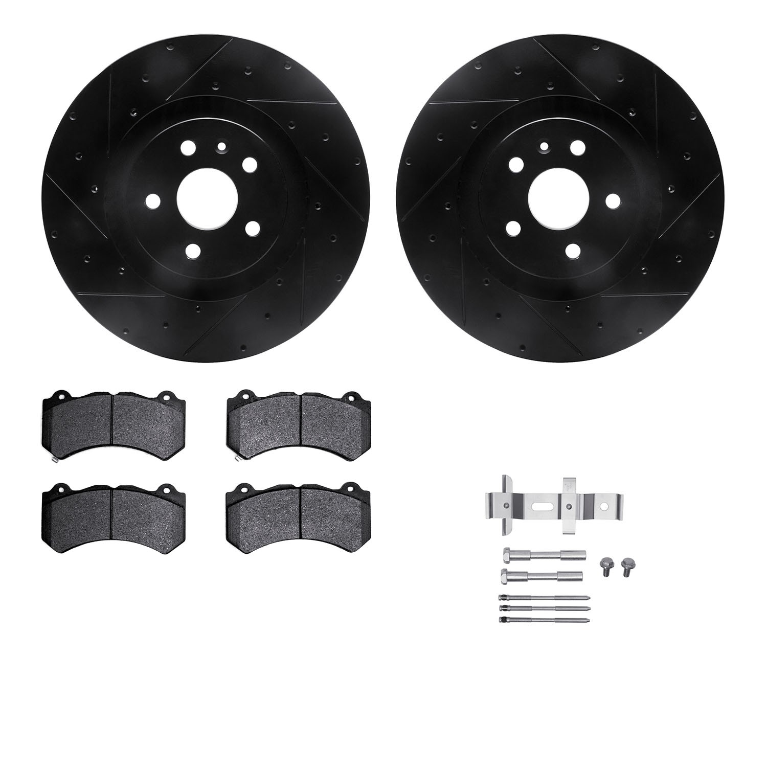 DYN 8612-46014 DFC Rotors-Drilled & Slotted-Black w/ EURO 5000 Ceramic Brake Pads Incl Hdw