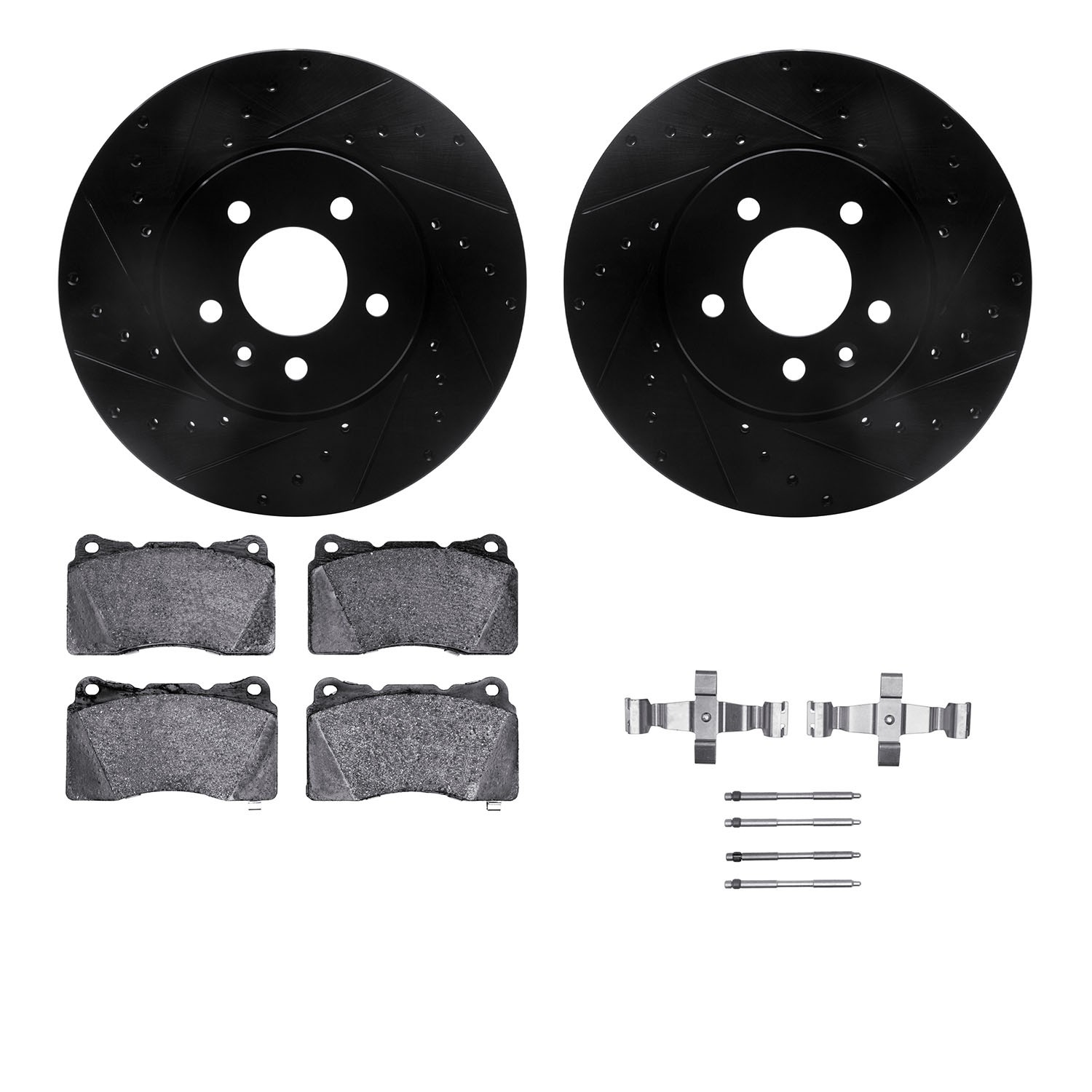 DYN 8612-46017 DFC Rotors-Drilled & Slotted-Black w/ EURO 5000 Ceramic Brake Pads Incl Hdw