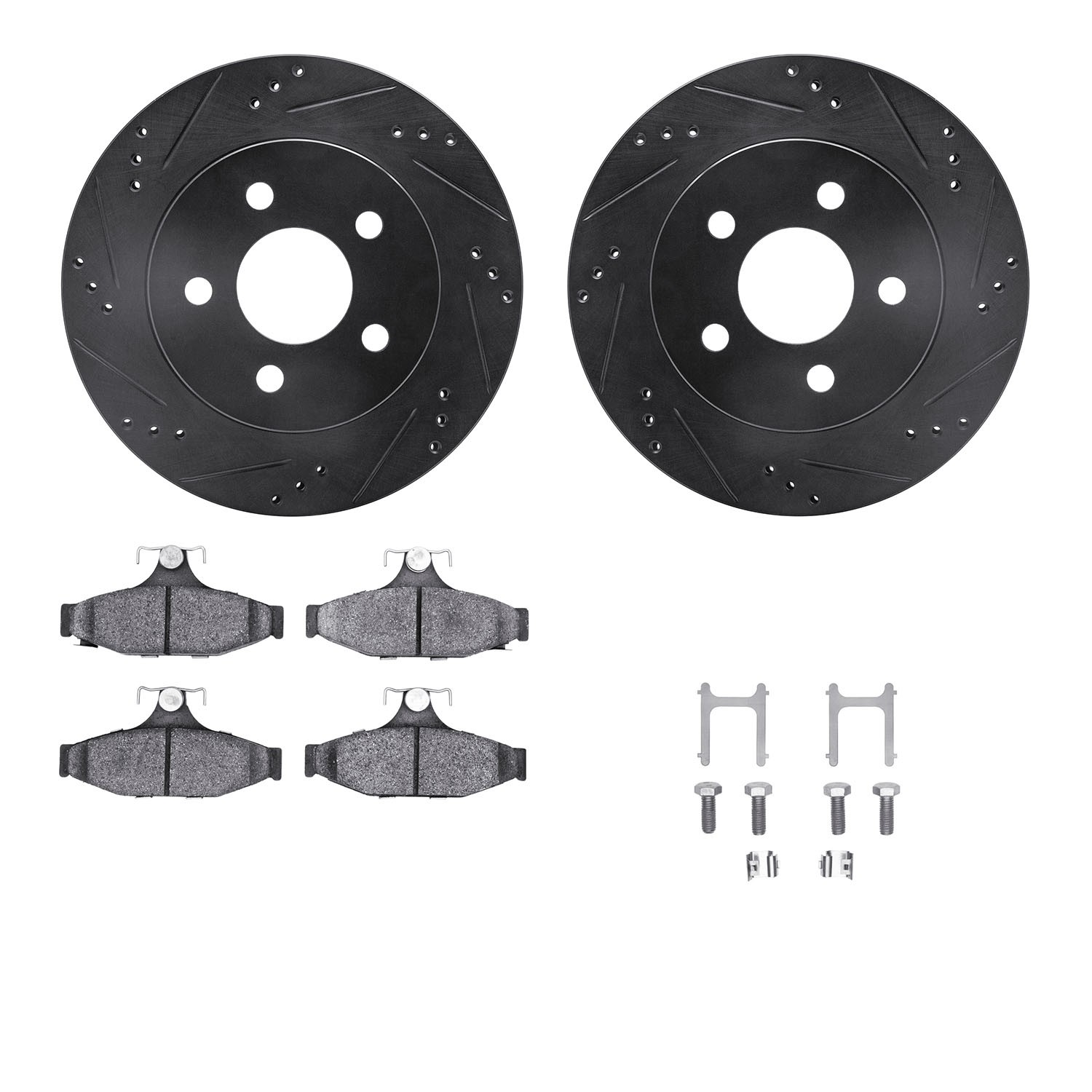 DYN 8612-47001 DFC Rotors-Drilled & Slotted-Black w/ EURO 5000 Ceramic Brake Pads Incl Hdw