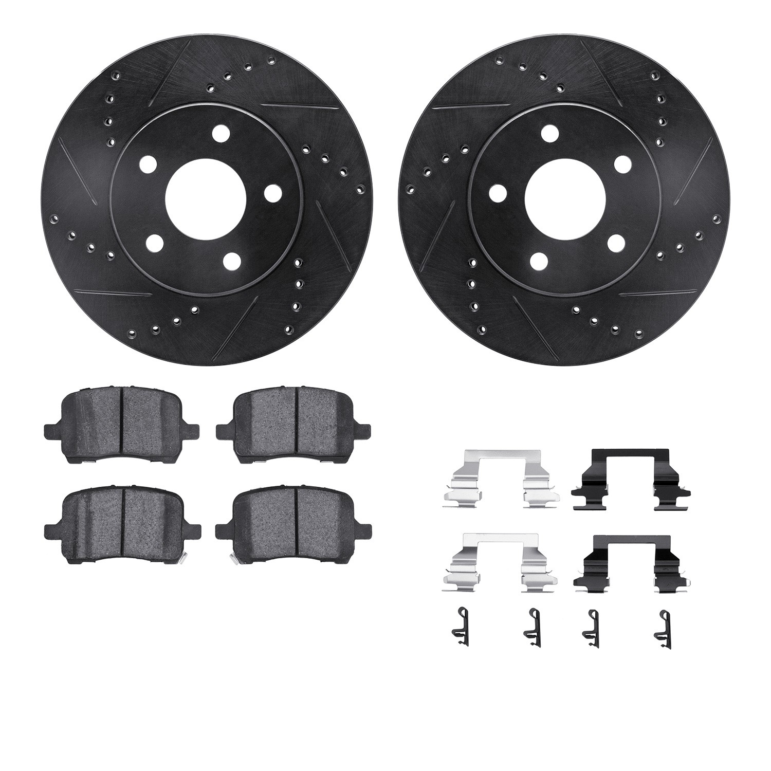 DYN 8612-47003 DFC Rotors-Drilled & Slotted-Black w/ EURO 5000 Ceramic Brake Pads Incl Hdw
