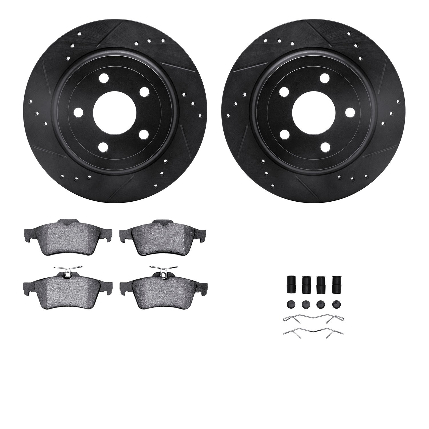 DYN 8612-47006 DFC Rotors-Drilled & Slotted-Black w/ EURO 5000 Ceramic Brake Pads Incl Hdw