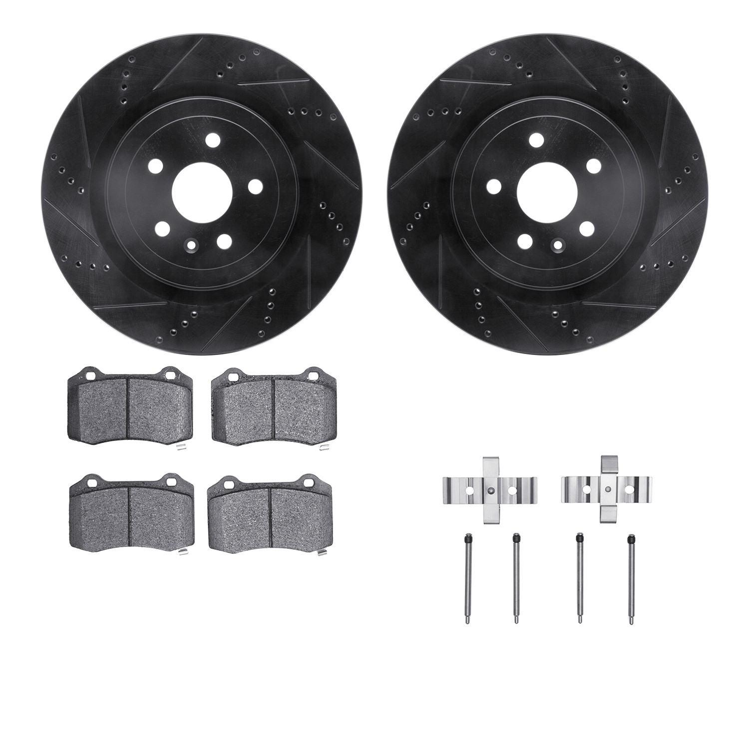 DYN 8612-47007 DFC Rotors-Drilled & Slotted-Black w/ EURO 5000 Ceramic Brake Pads Incl Hdw