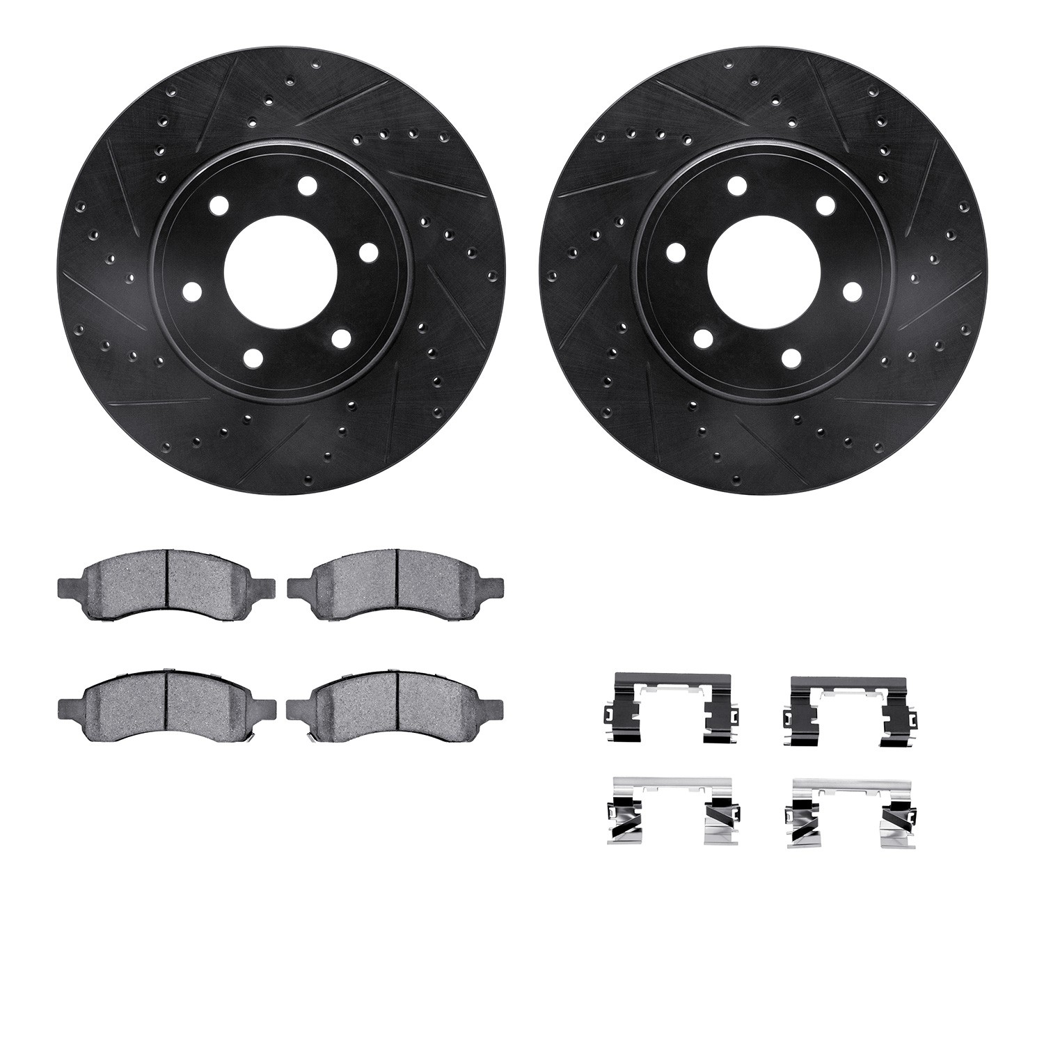DYN 8612-47011 DFC Rotors-Drilled & Slotted-Black w/ EURO 5000 Ceramic Brake Pads Incl Hdw