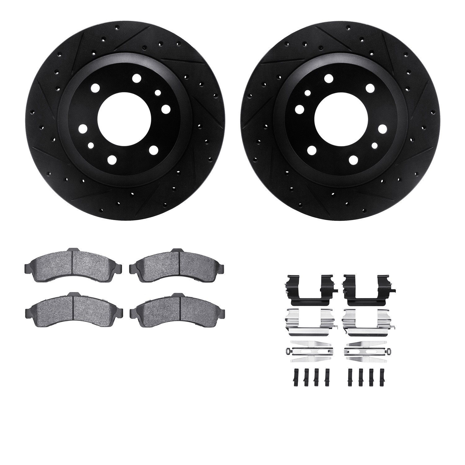 DYN 8612-48001 DFC Rotors-Drilled & Slotted-Black w/ EURO 5000 Ceramic Brake Pads Incl Hdw