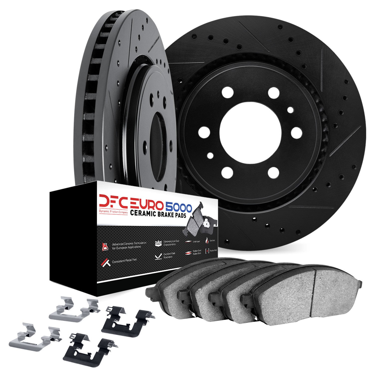 DYN 8612-48004 DFC Rotors-Drilled & Slotted-Black w/ EURO 5000 Ceramic Brake Pads Incl Hdw - Image 2