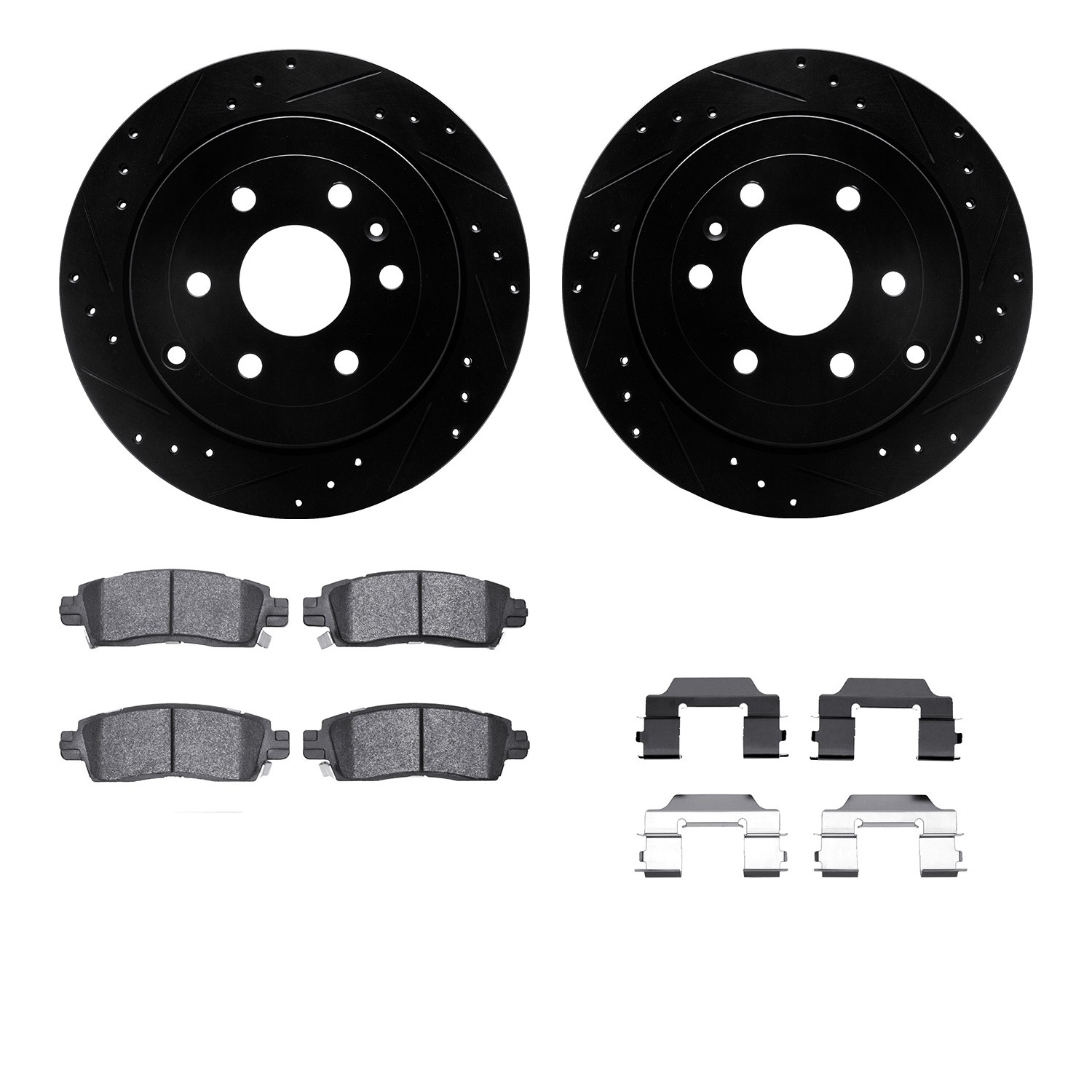 DYN 8612-48006 DFC Rotors-Drilled & Slotted-Black w/ EURO 5000 Ceramic Brake Pads Incl Hdw