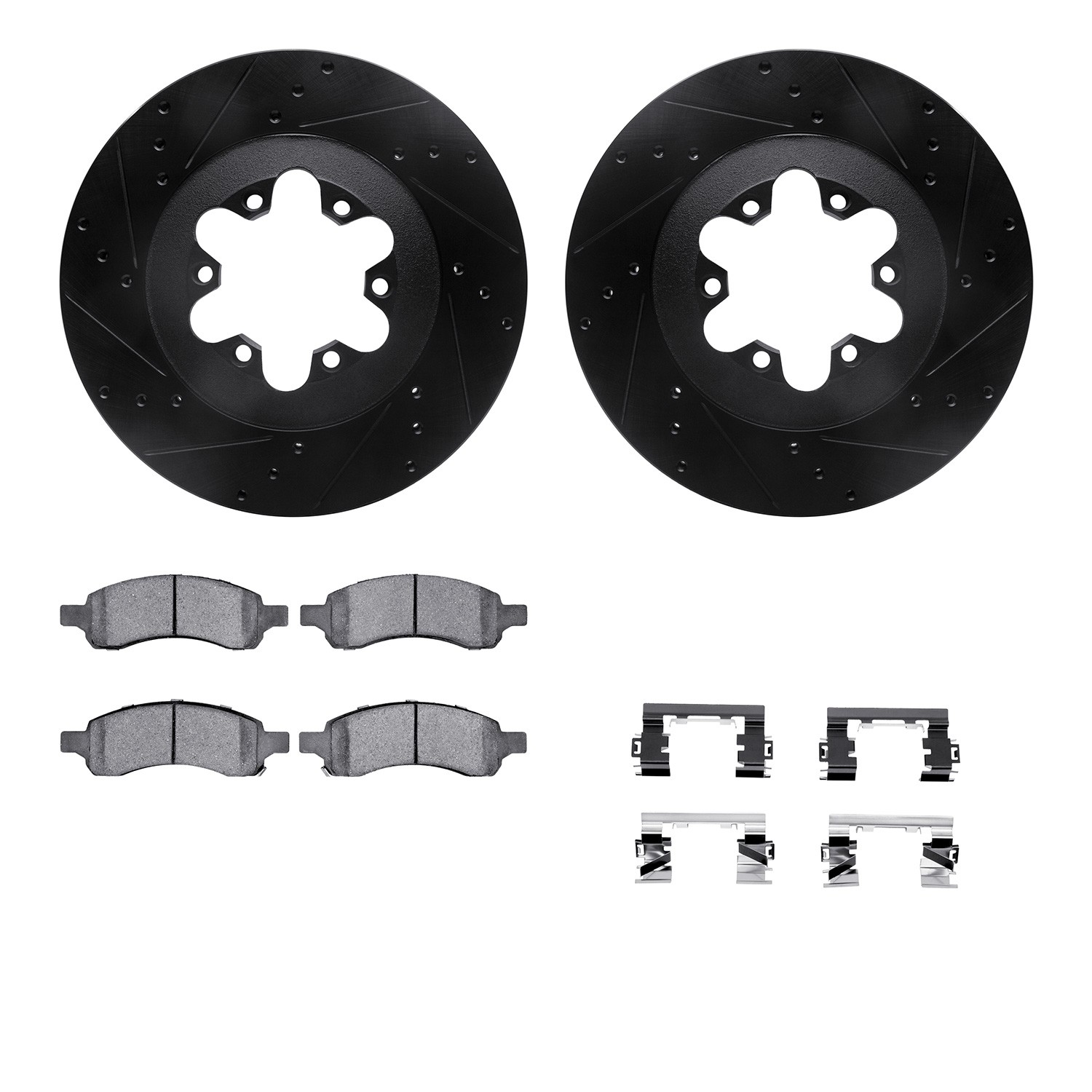 DYN 8612-48007 DFC Rotors-Drilled & Slotted-Black w/ EURO 5000 Ceramic Brake Pads Incl Hdw