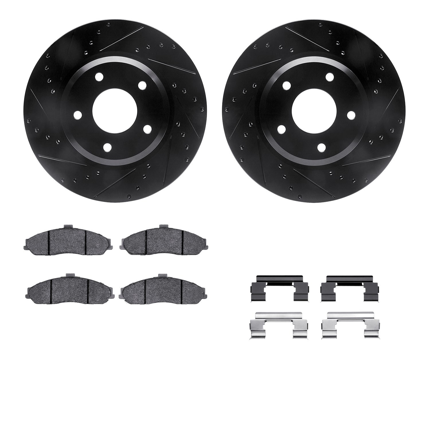 DYN 8612-52002 DFC Rotors-Drilled & Slotted-Black w/ EURO 5000 Ceramic Brake Pads Incl Hdw