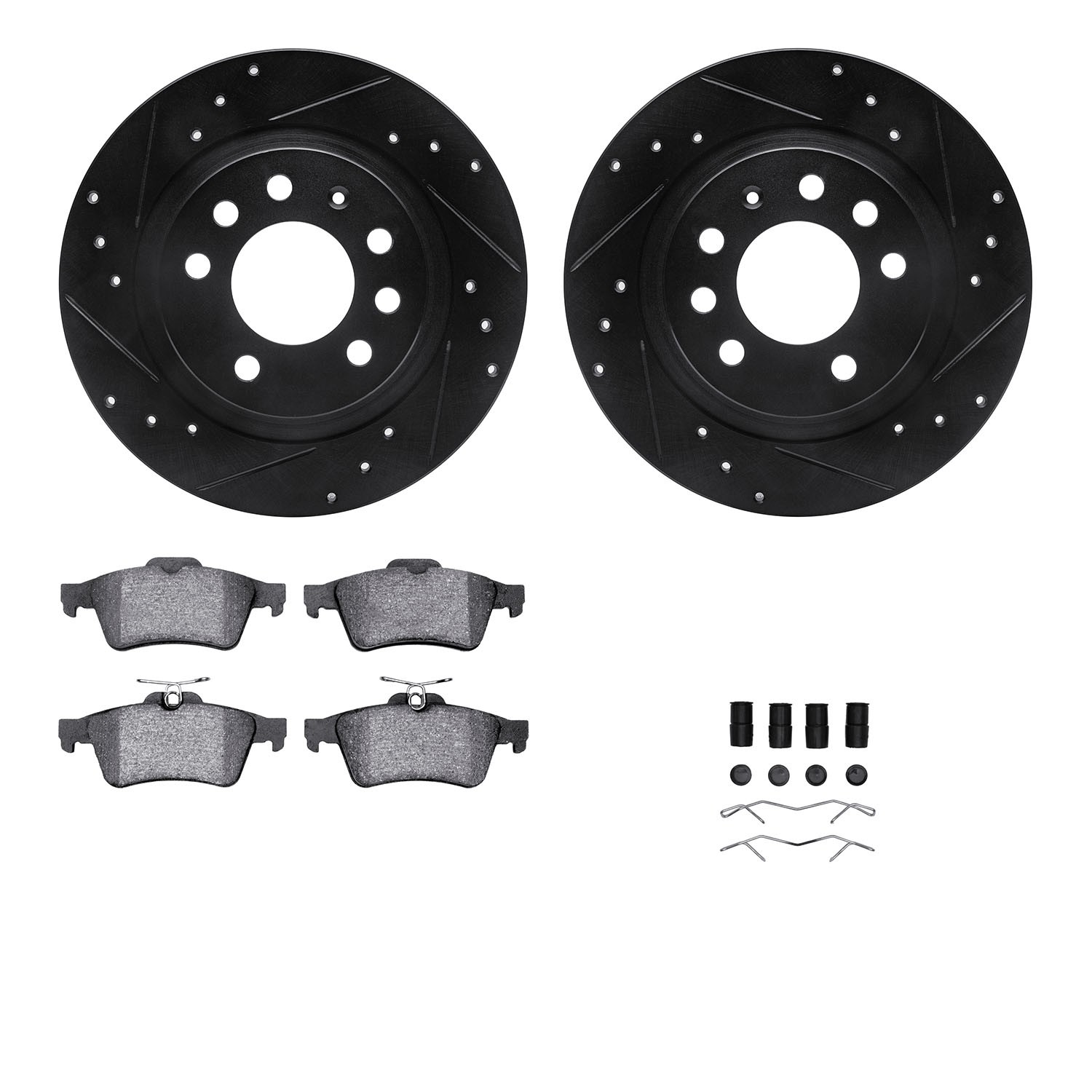 DYN 8612-53002 DFC Rotors-Drilled & Slotted-Black w/ EURO 5000 Ceramic Brake Pads Incl Hdw