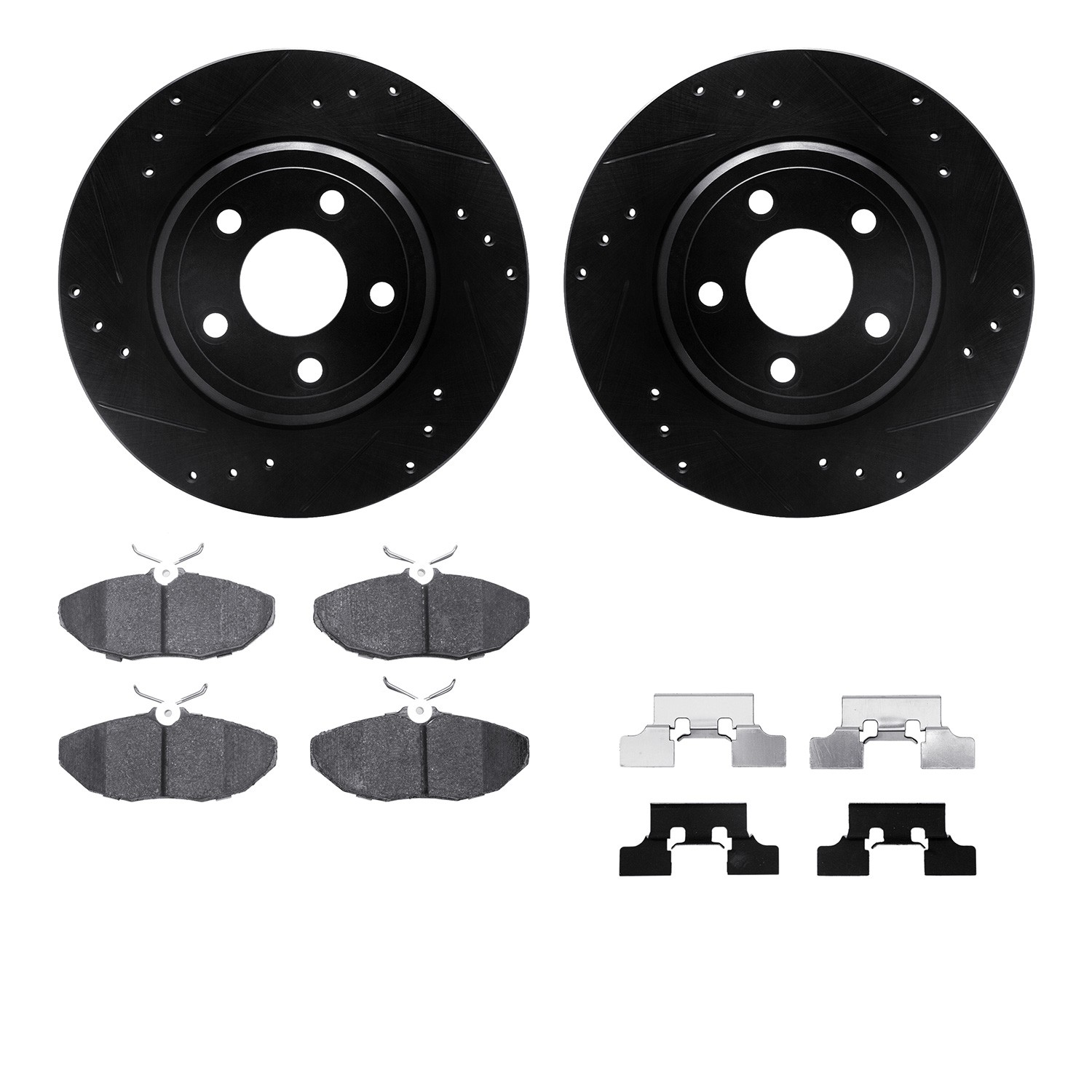 DYN 8612-54005 DFC Rotors-Drilled & Slotted-Black w/ EURO 5000 Ceramic Brake Pads Incl Hdw