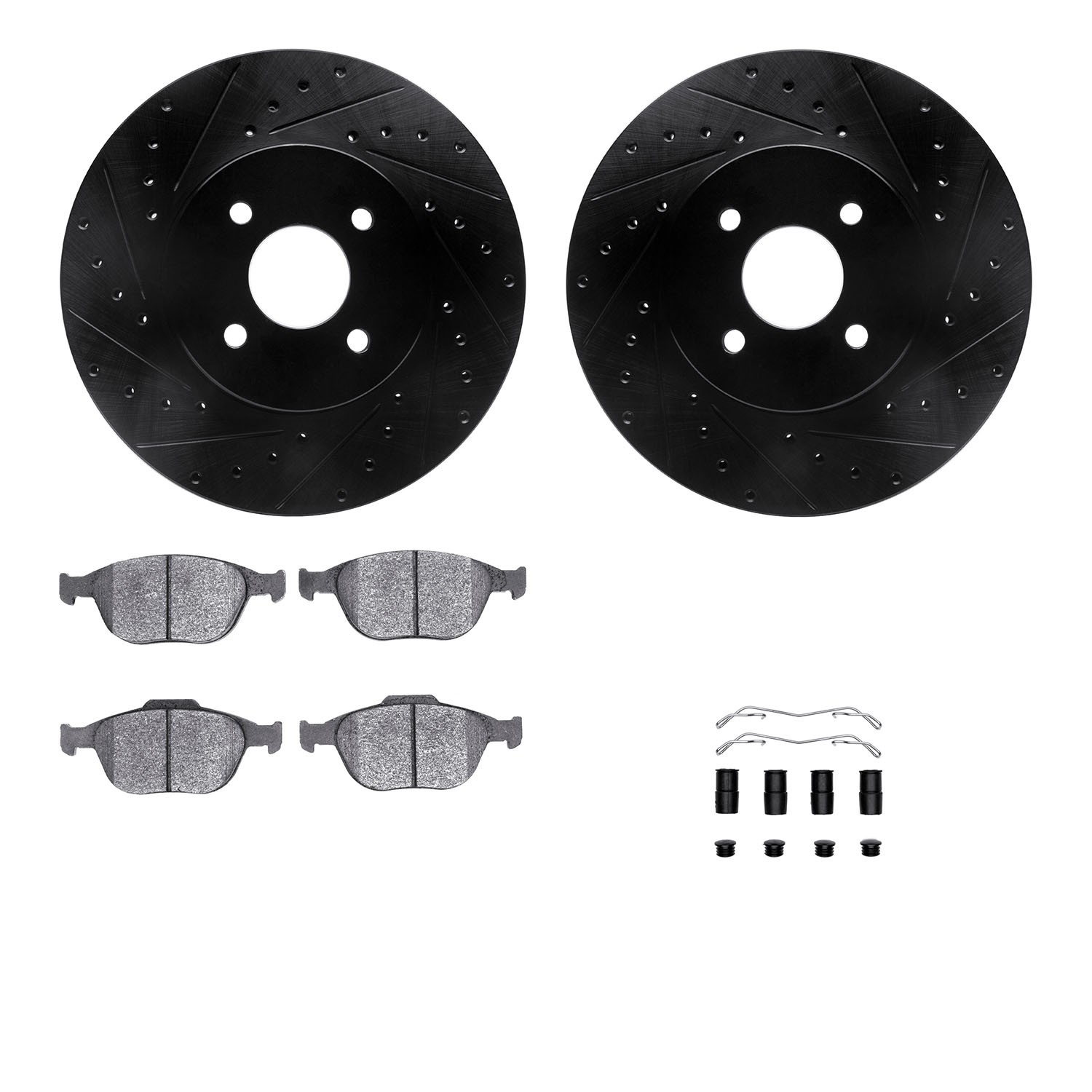DYN 8612-54006 DFC Rotors-Drilled & Slotted-Black w/ EURO 5000 Ceramic Brake Pads Incl Hdw