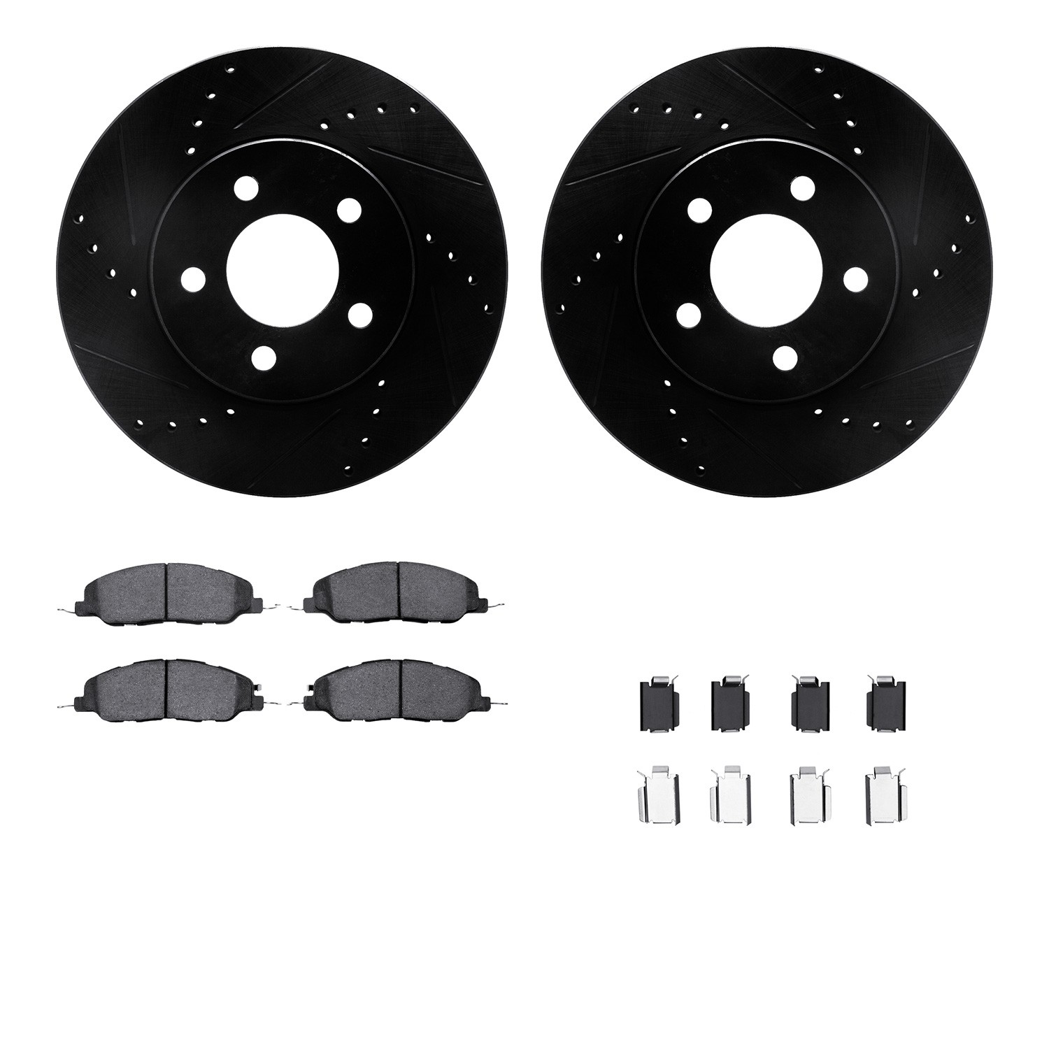 DYN 8612-54008 DFC Rotors-Drilled & Slotted-Black w/ EURO 5000 Ceramic Brake Pads Incl Hdw