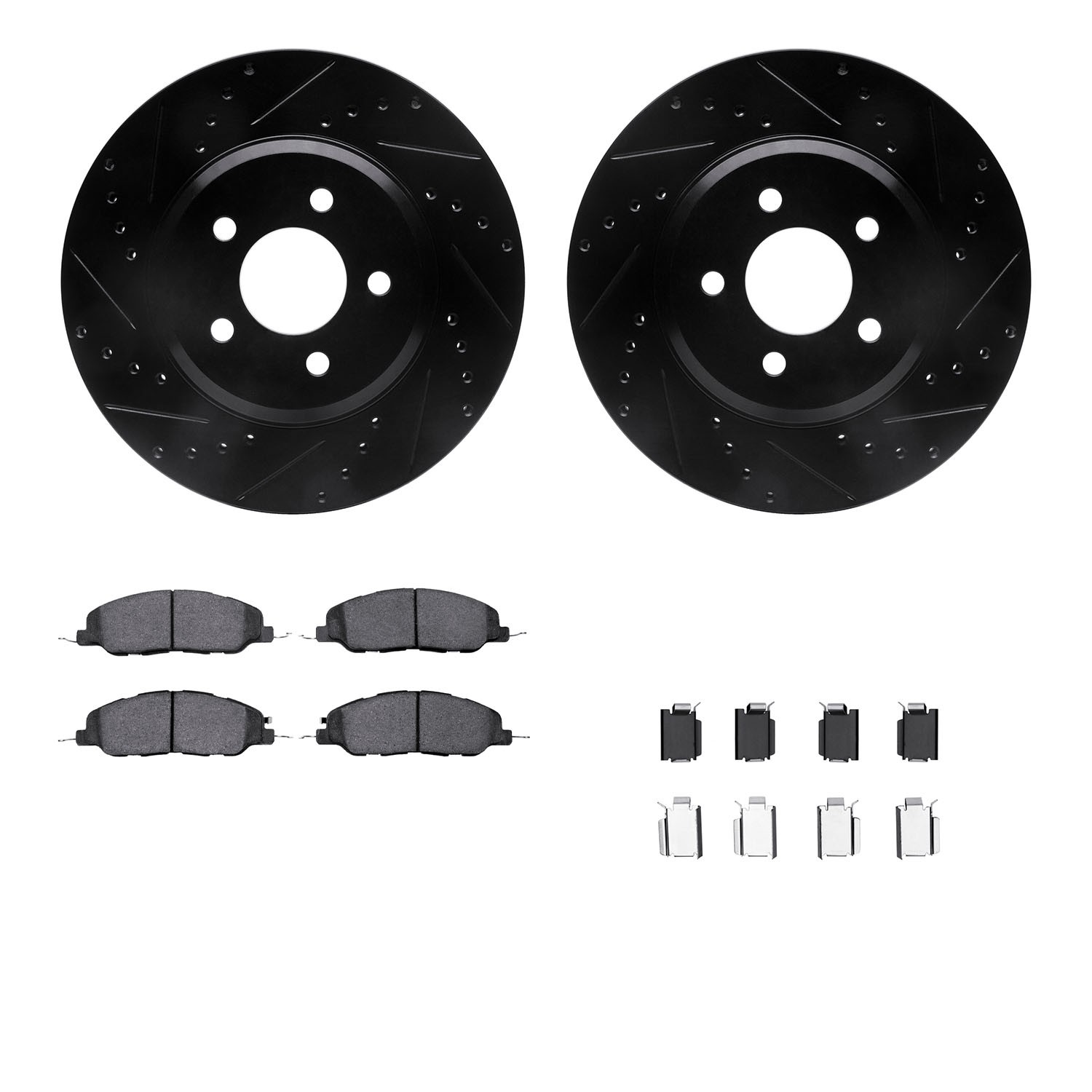 DYN 8612-54009 DFC Rotors-Drilled & Slotted-Black w/ EURO 5000 Ceramic Brake Pads Incl Hdw