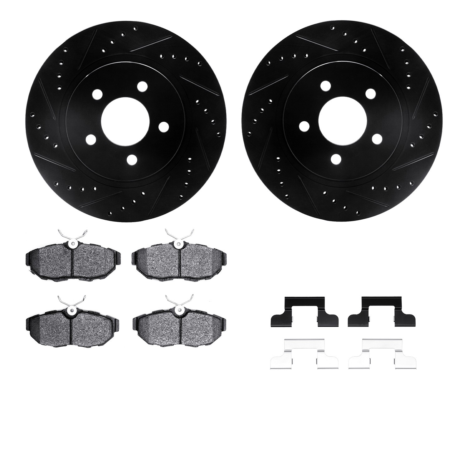 DYN 8612-54010 DFC Rotors-Drilled & Slotted-Black w/ EURO 5000 Ceramic Brake Pads Incl Hdw