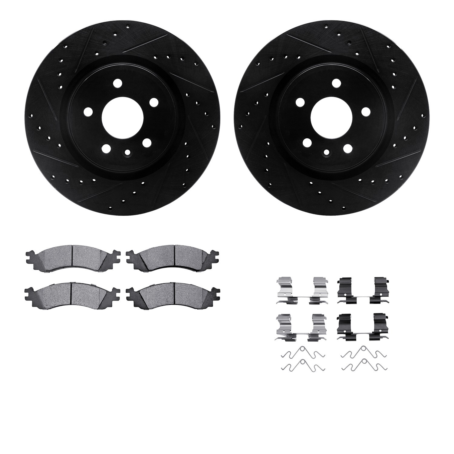 DYN 8612-54013 DFC Rotors-Drilled & Slotted-Black w/ EURO 5000 Ceramic Brake Pads Incl Hdw