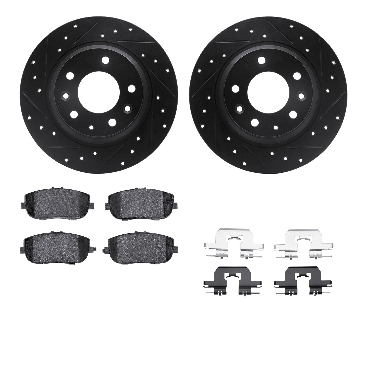 DYN 8612-54014 DFC Rotors-Drilled & Slotted-Black w/ EURO 5000 Ceramic Brake Pads Incl Hdw