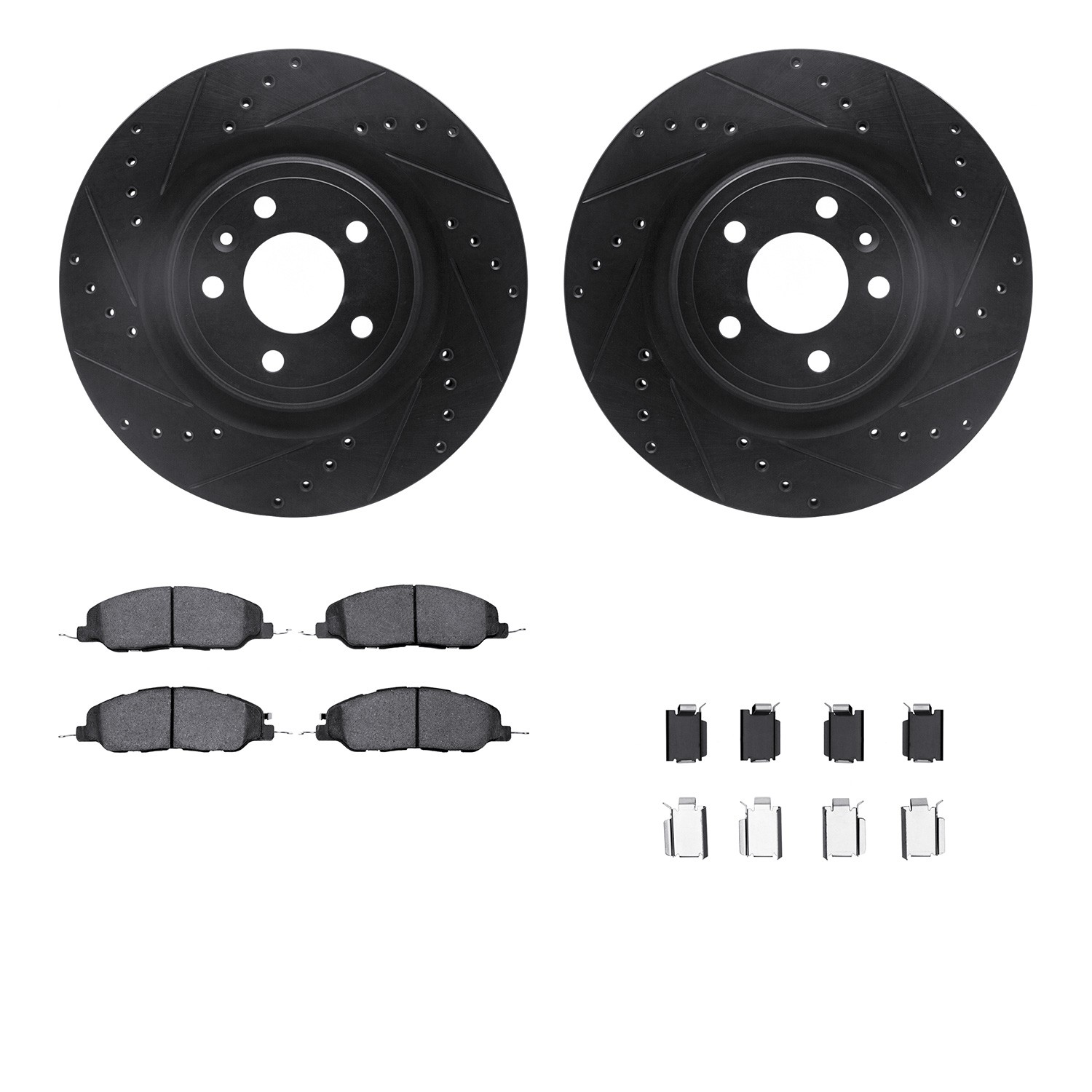 DYN 8612-54015 DFC Rotors-Drilled & Slotted-Black w/ EURO 5000 Ceramic Brake Pads Incl Hdw