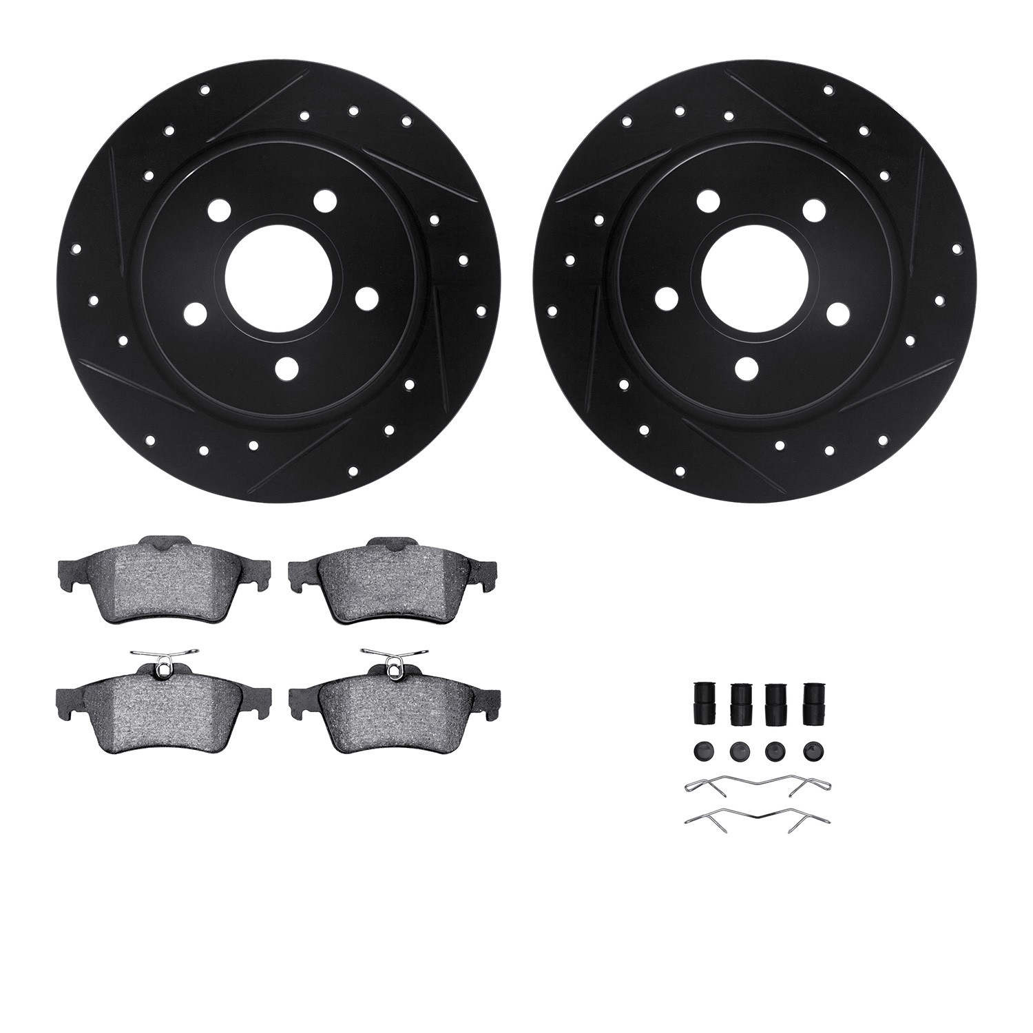 DYN 8612-54016 DFC Rotors-Drilled & Slotted-Black w/ EURO 5000 Ceramic Brake Pads Incl Hdw