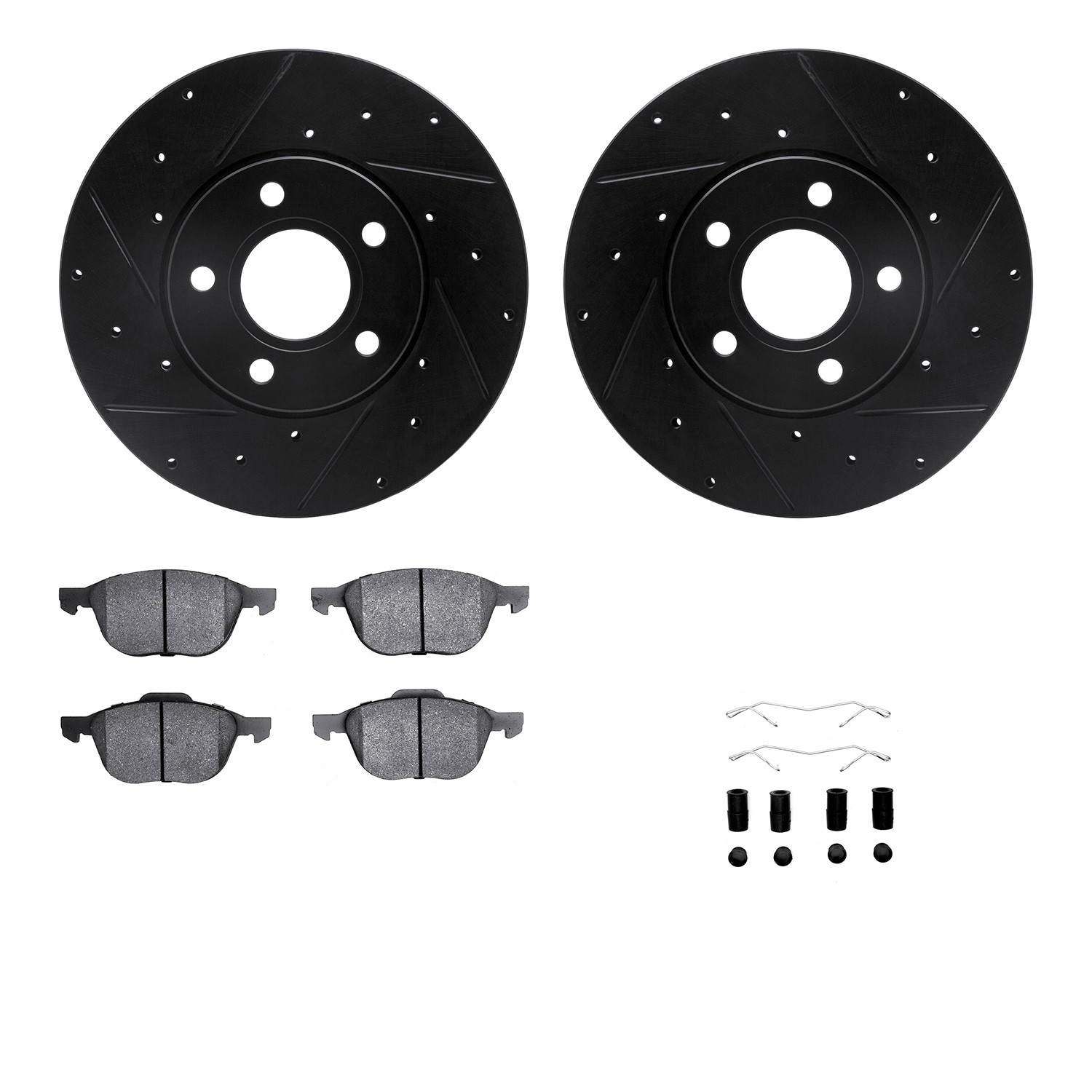 DYN 8612-54017 DFC Rotors-Drilled & Slotted-Black w/ EURO 5000 Ceramic Brake Pads Incl Hdw
