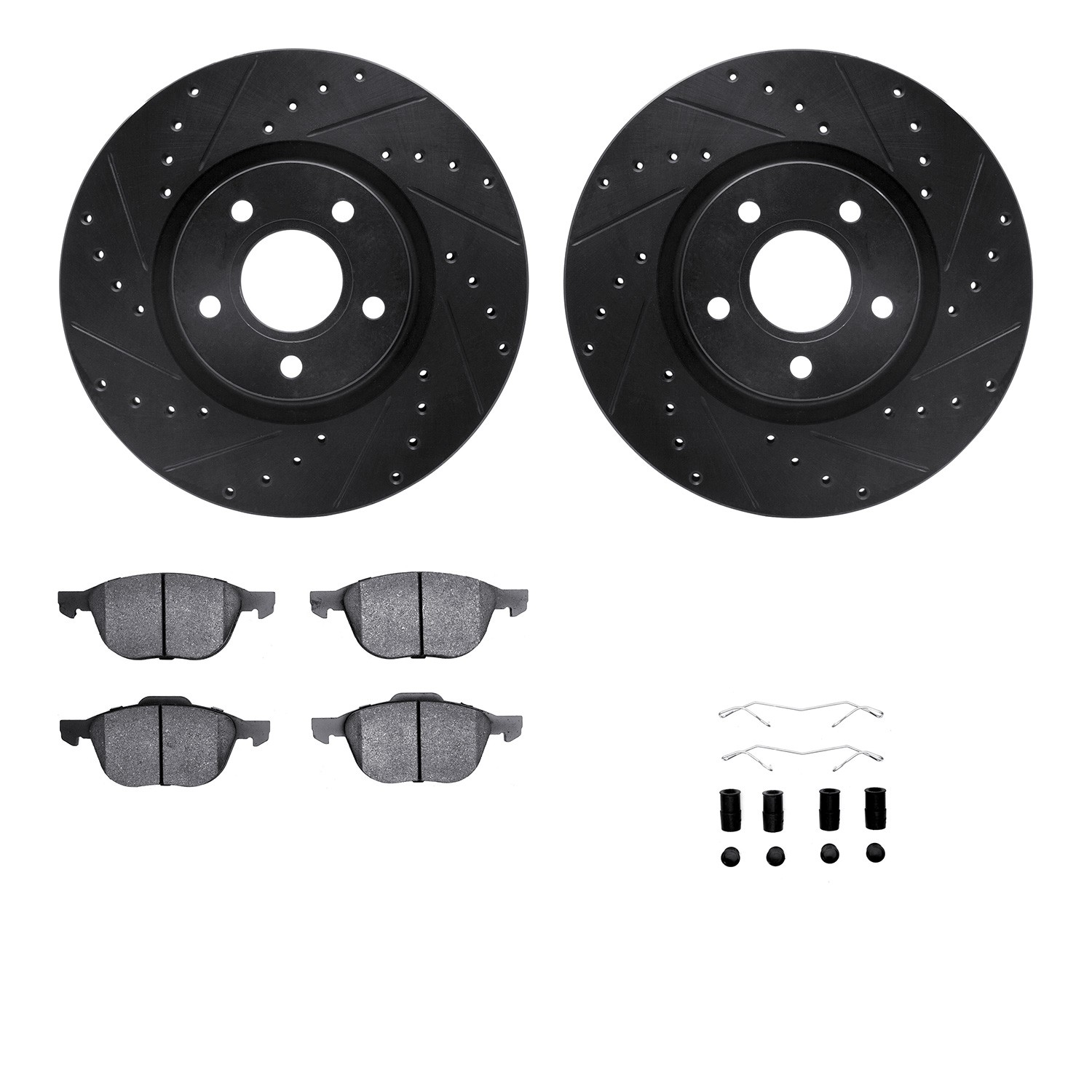 DYN 8612-54018 DFC Rotors-Drilled & Slotted-Black w/ EURO 5000 Ceramic Brake Pads Incl Hdw